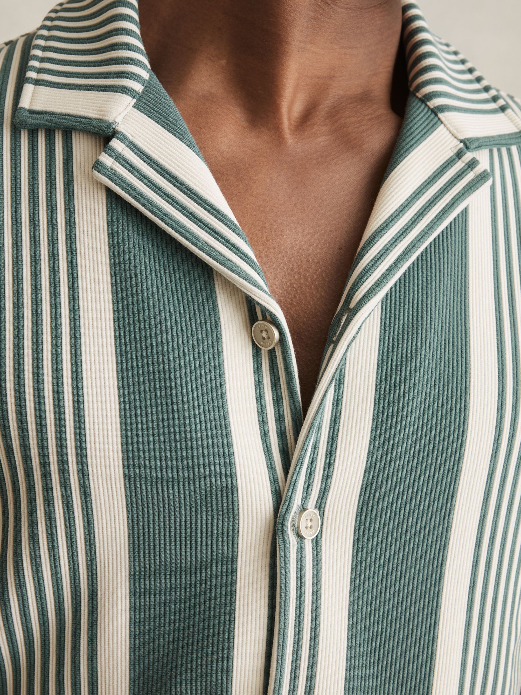 Stripe Ribbed Cuban Collar Shirt in Sage/White - Image 6 of 6