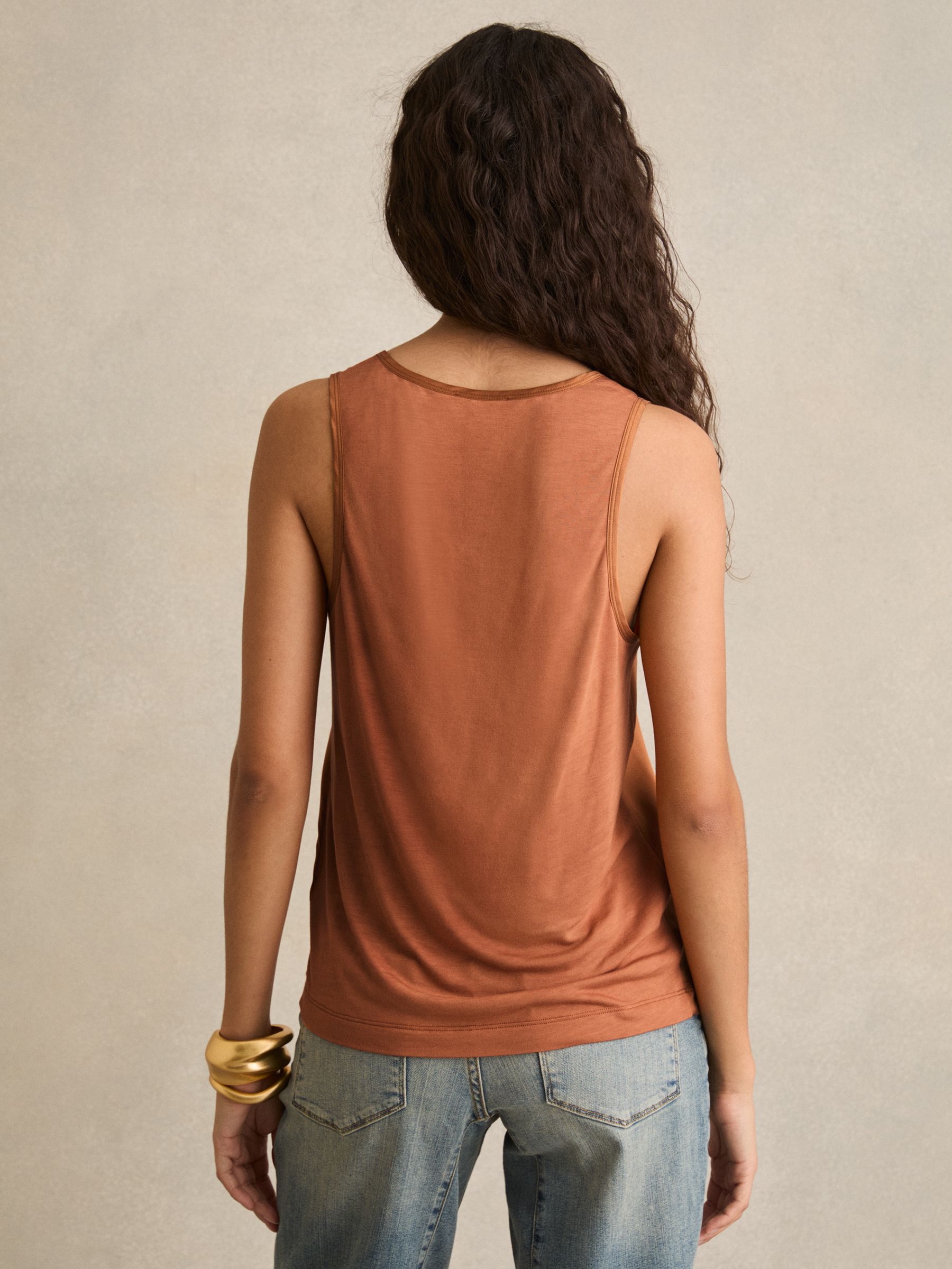 Silk-Front Cami Top in Toffee Brown - Image 4 of 6