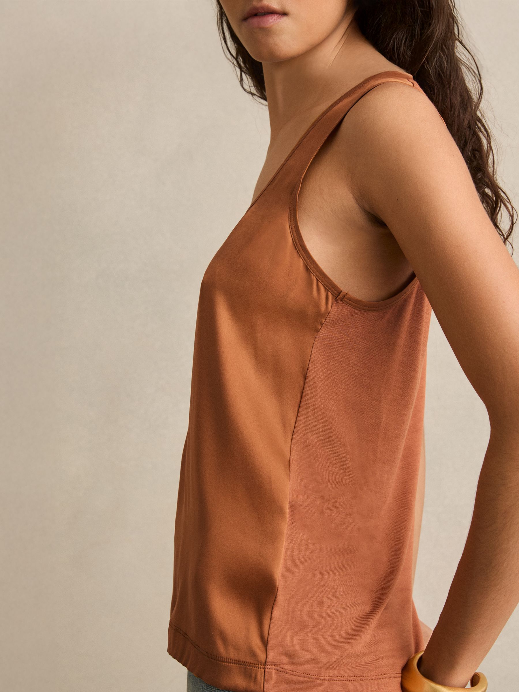 Silk-Front Cami Top in Toffee Brown - Image 5 of 6