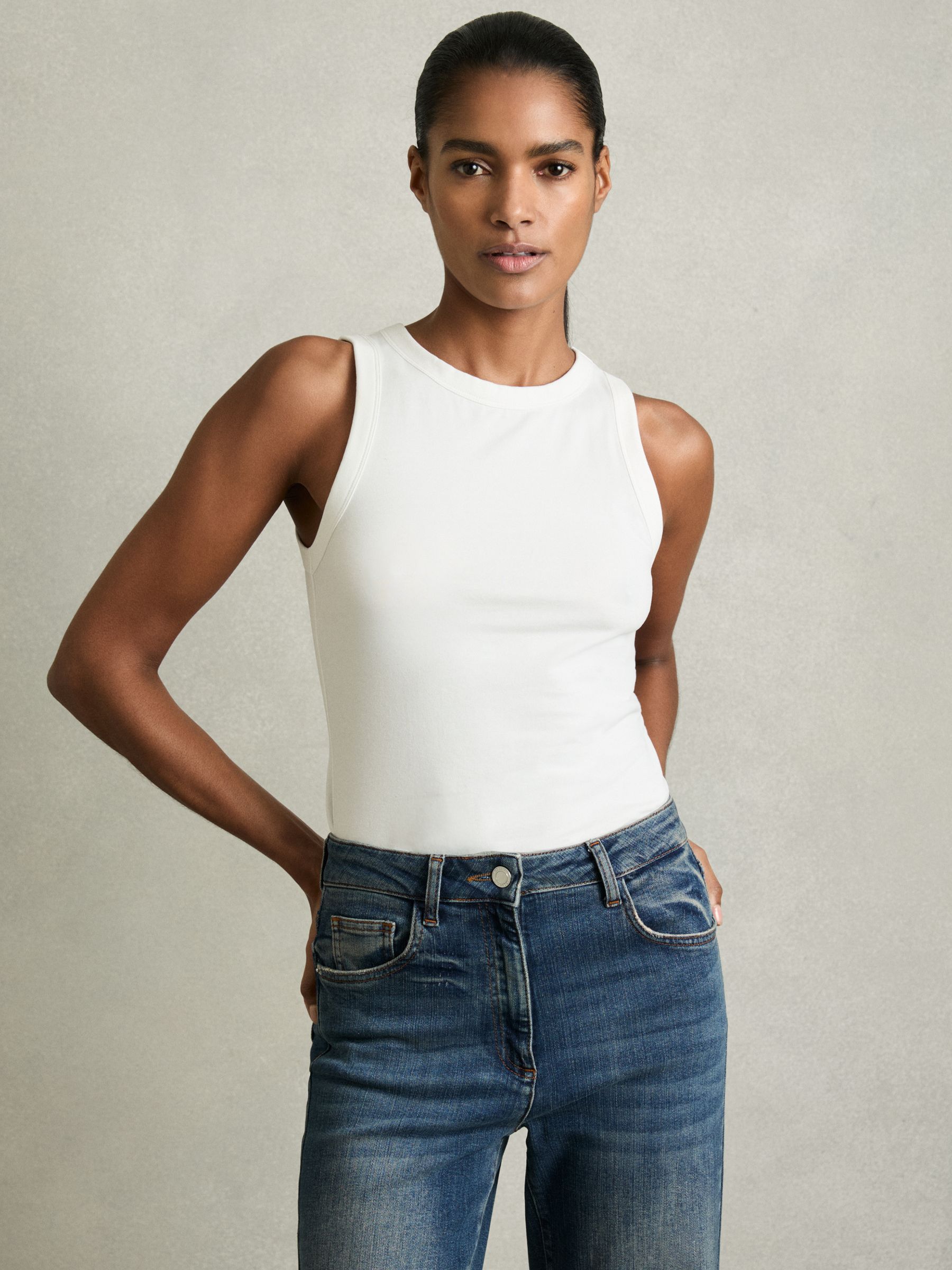 Stretch-Cotton Racerback Vest in White - Image 4 of 7