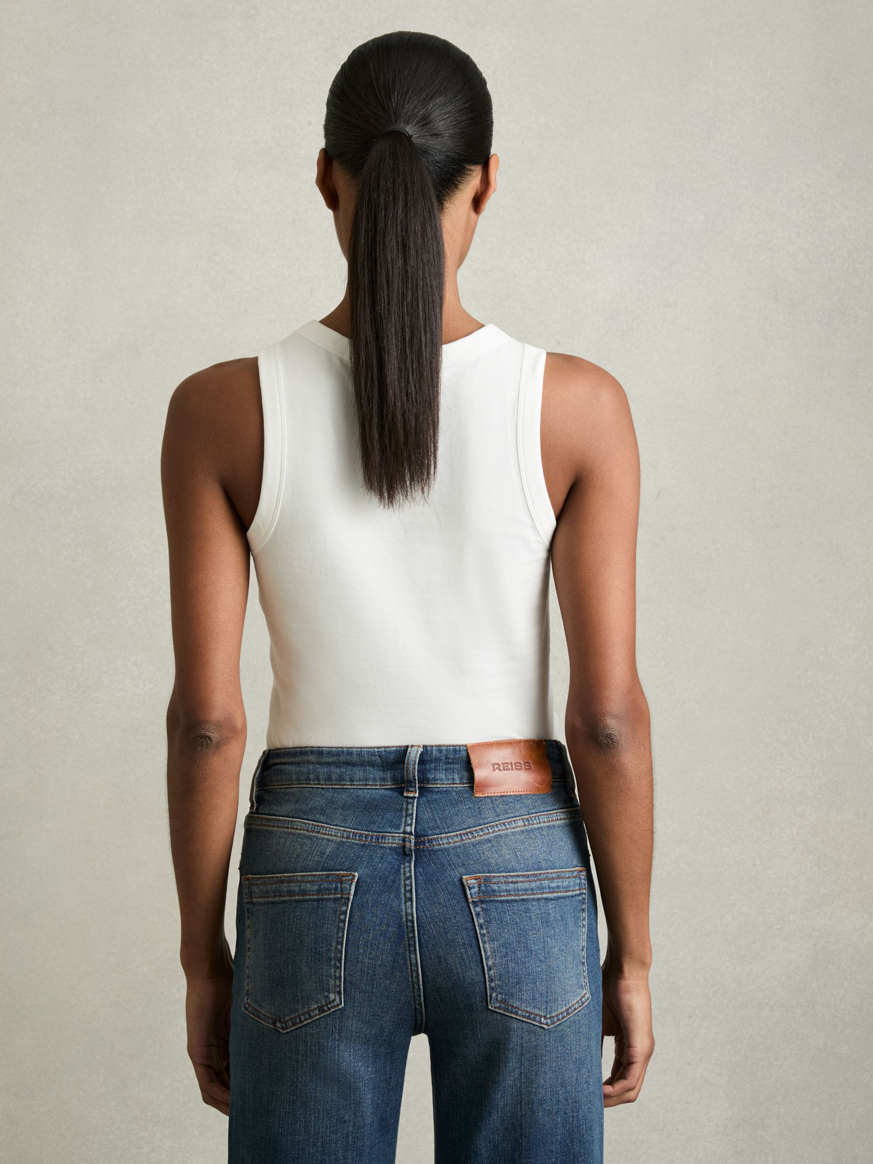 Stretch-Cotton Racerback Vest in White - Image 5 of 7