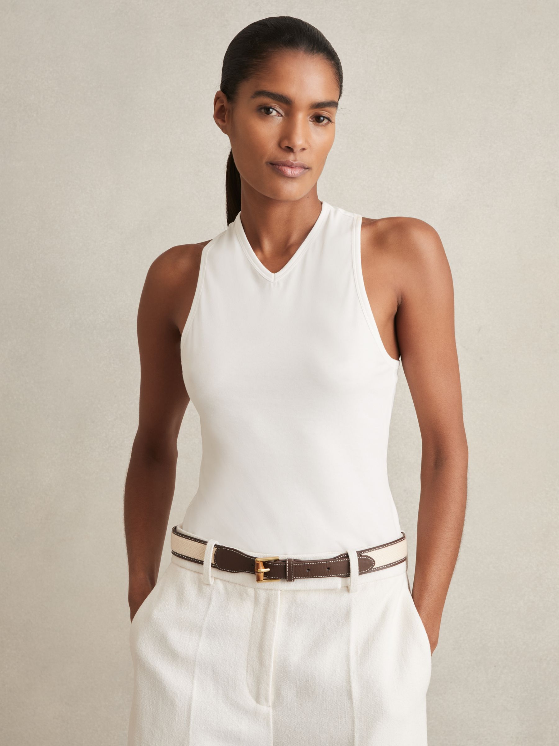 Racerback 100% Cotton Vest Top in White - Image 1 of 6