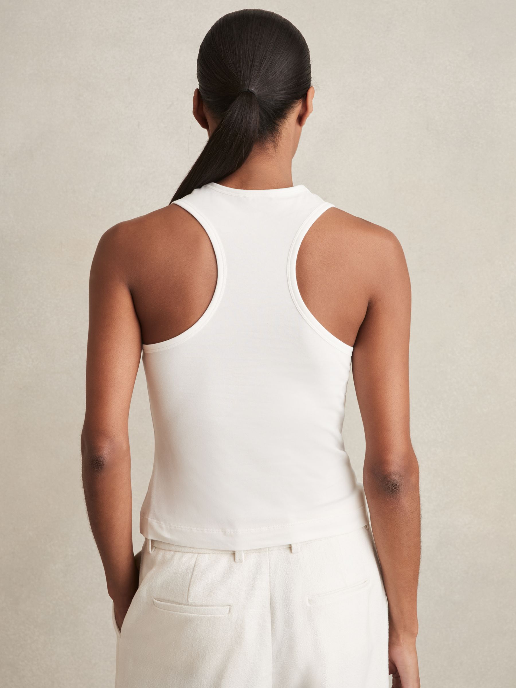 Racerback 100% Cotton Vest Top in White - Image 5 of 6