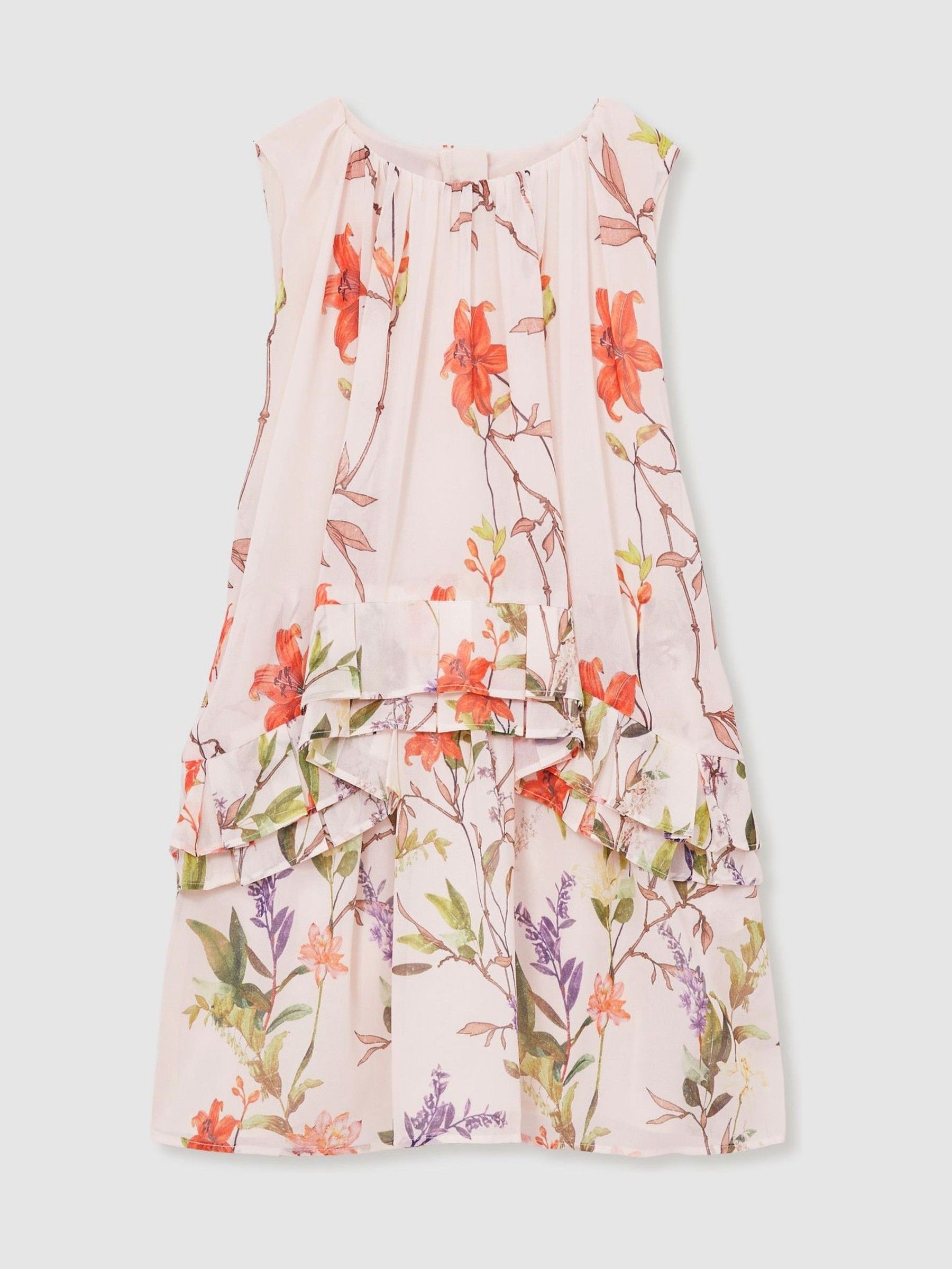 9-13 yrs Chiffon Floral-Print Tiered Dress in Pink Print - Image 2 of 4