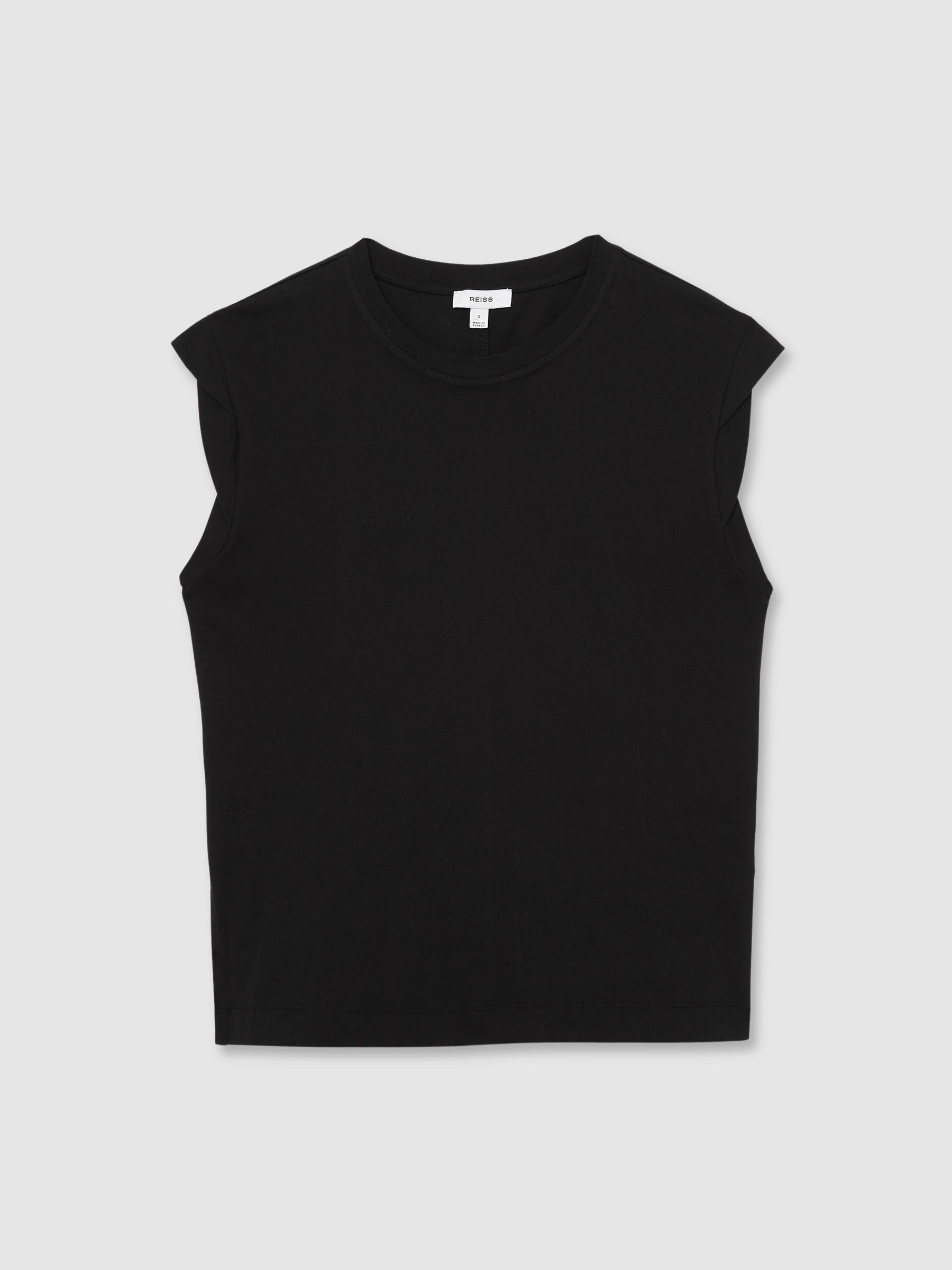 Cotton Cap Sleeve T-Shirt in Black - Image 2 of 5
