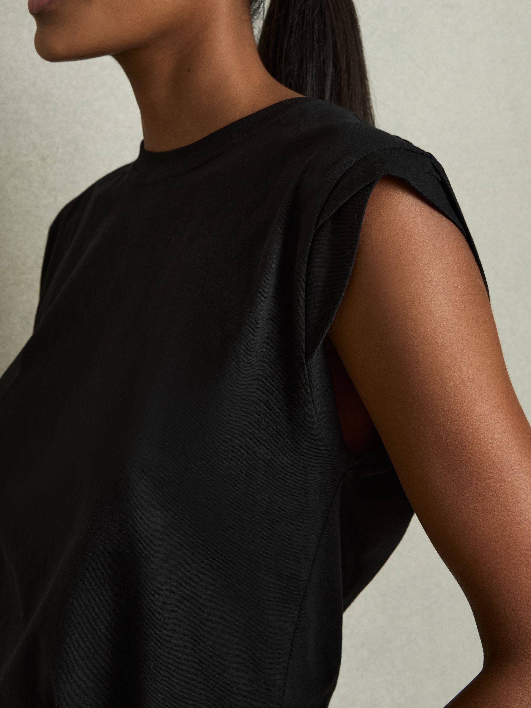 Cotton Cap Sleeve T-Shirt in Black - Image 4 of 5