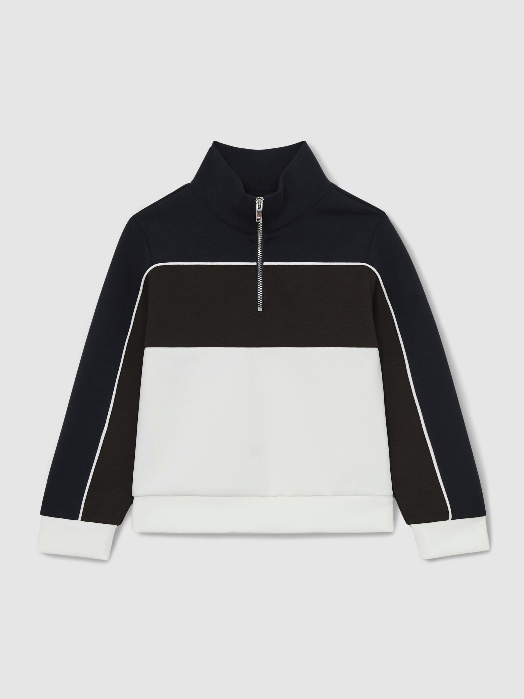 13-14 yrs Colour-Block Half-Zip Sweatshirt in Chocolate Brown/Navy/Off White - Image 1 of 4