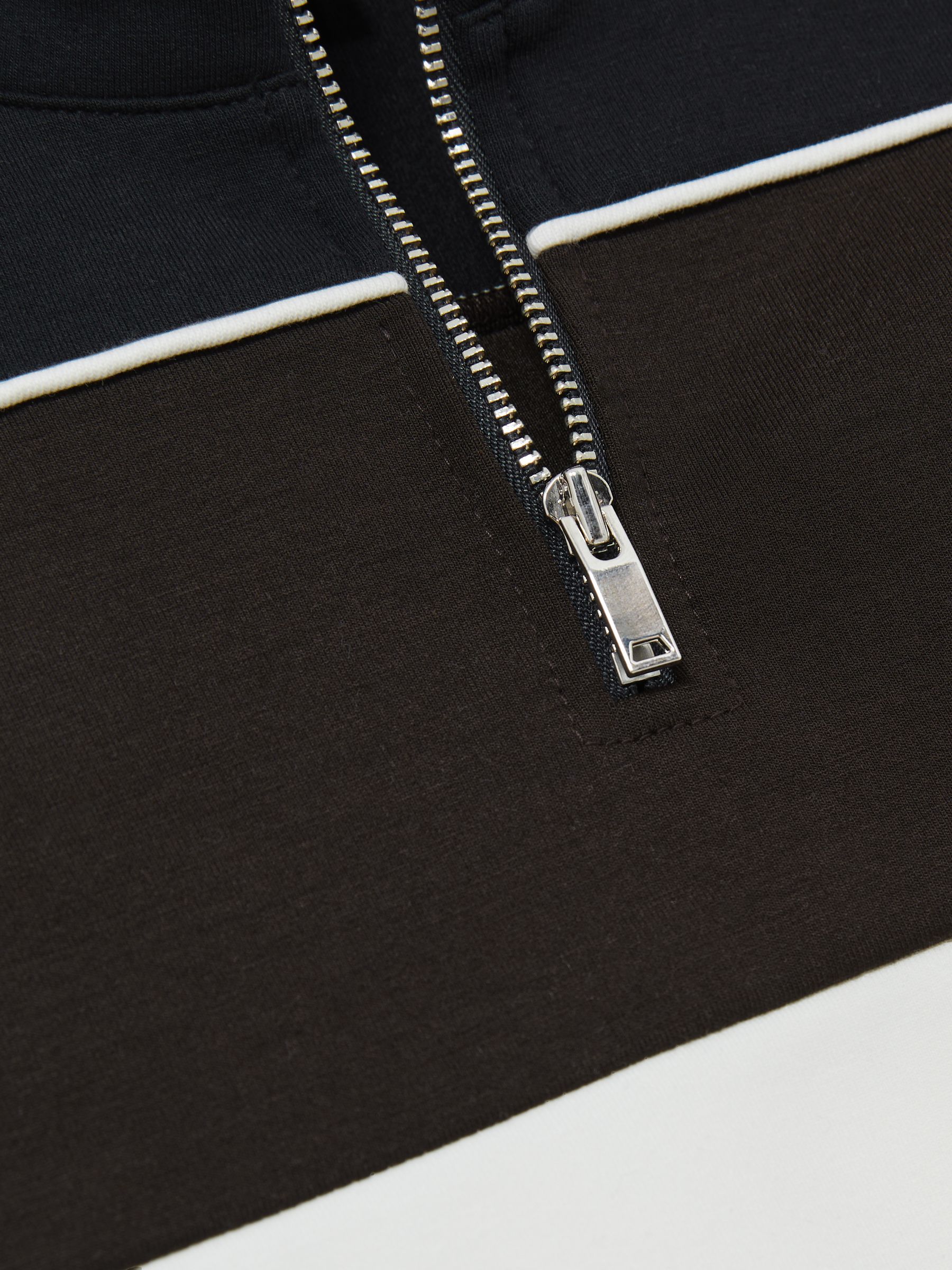 13-14 yrs Colour-Block Half-Zip Sweatshirt in Chocolate Brown/Navy/Off White - Image 4 of 4