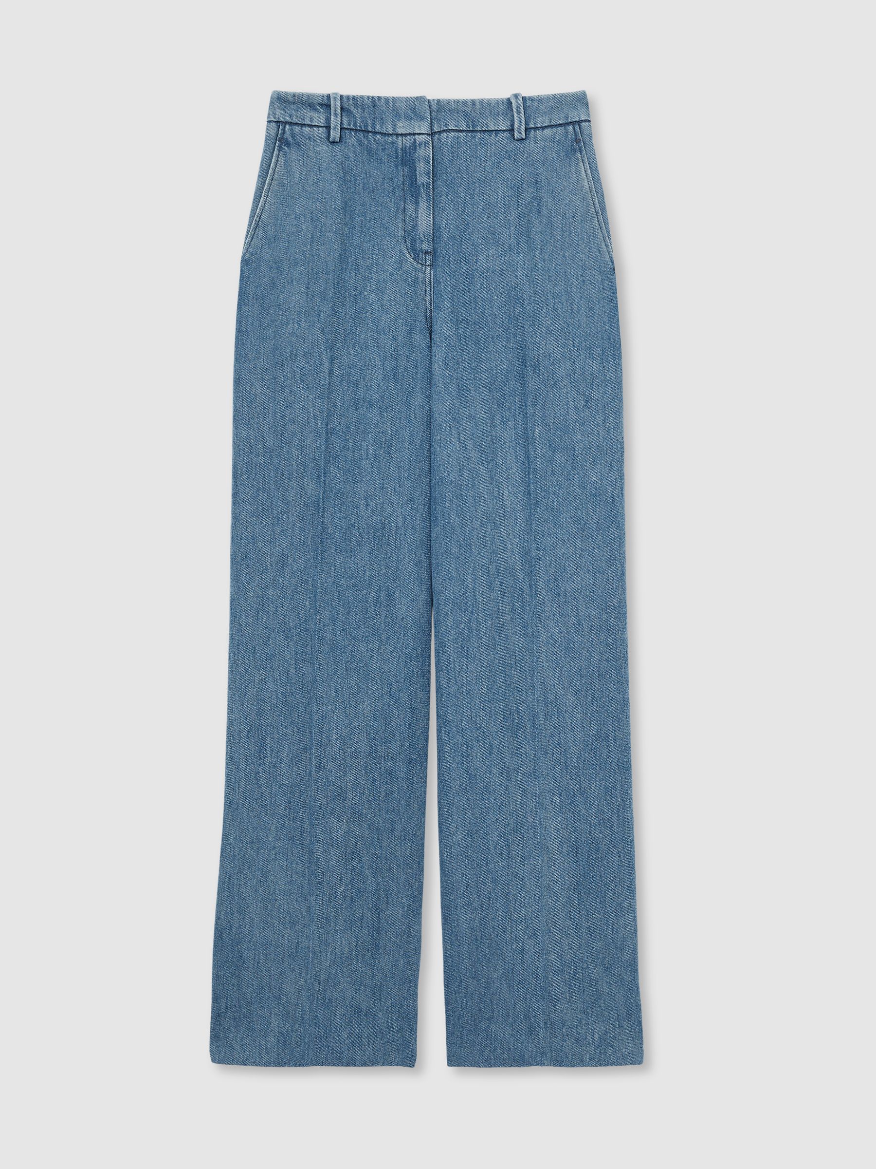 Denim-Look Wide-Leg Trousers in Mid Blue - Image 2 of 6