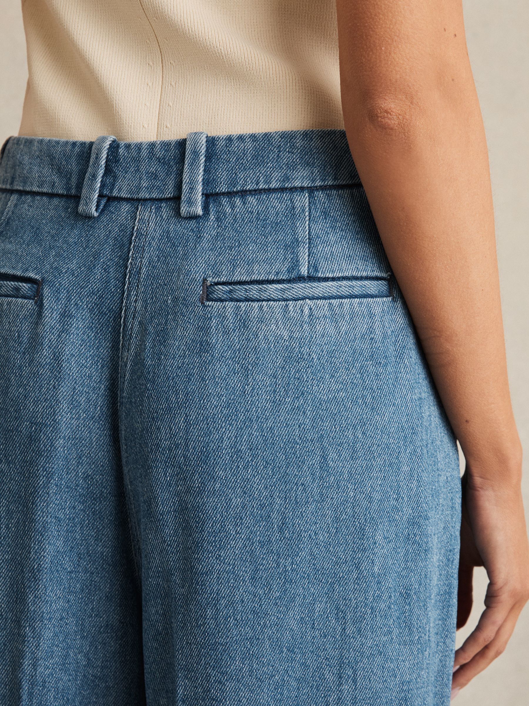 Denim-Look Wide-Leg Trousers in Mid Blue - Image 4 of 6