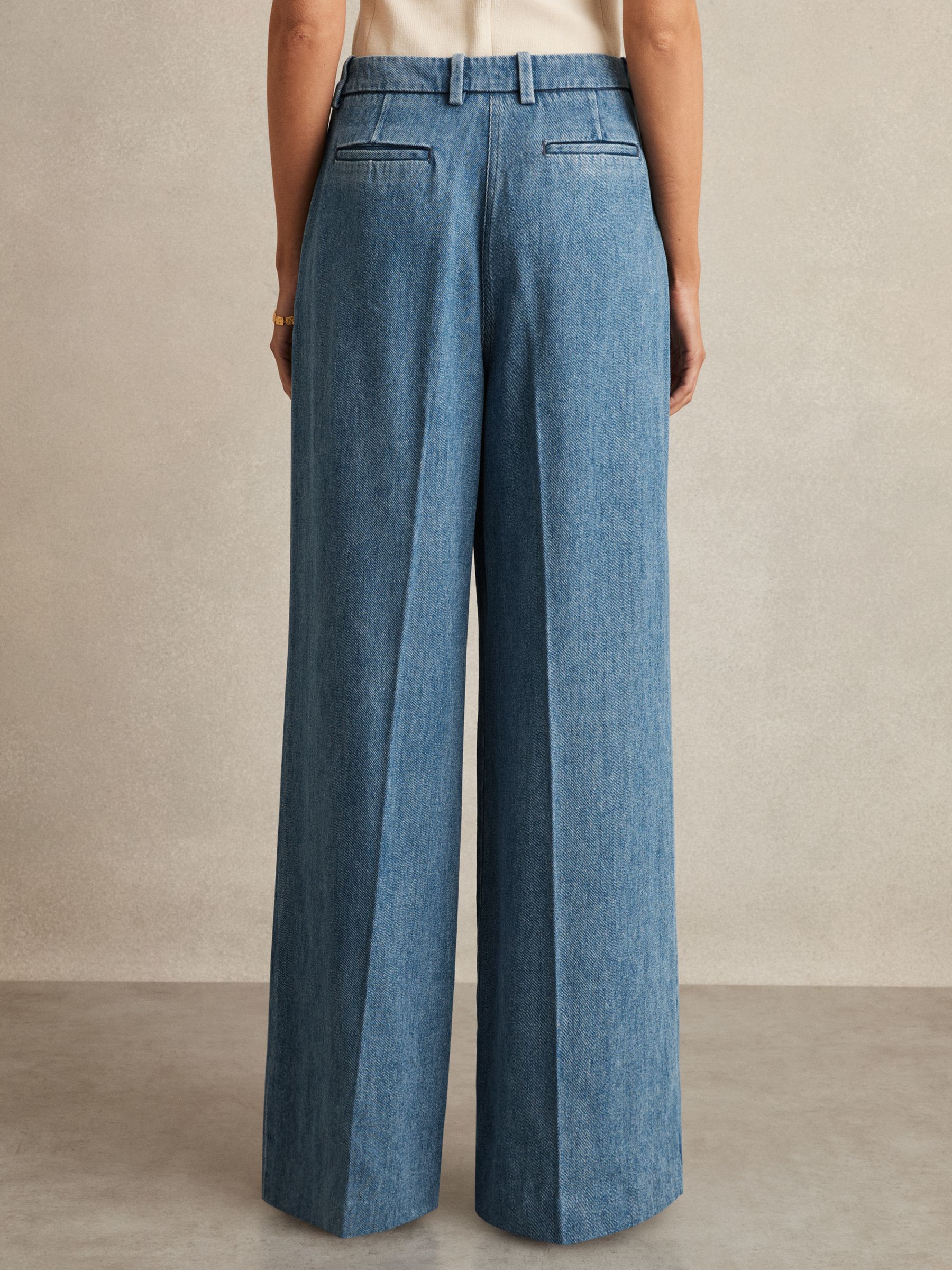 Denim-Look Wide-Leg Trousers in Mid Blue - Image 5 of 6