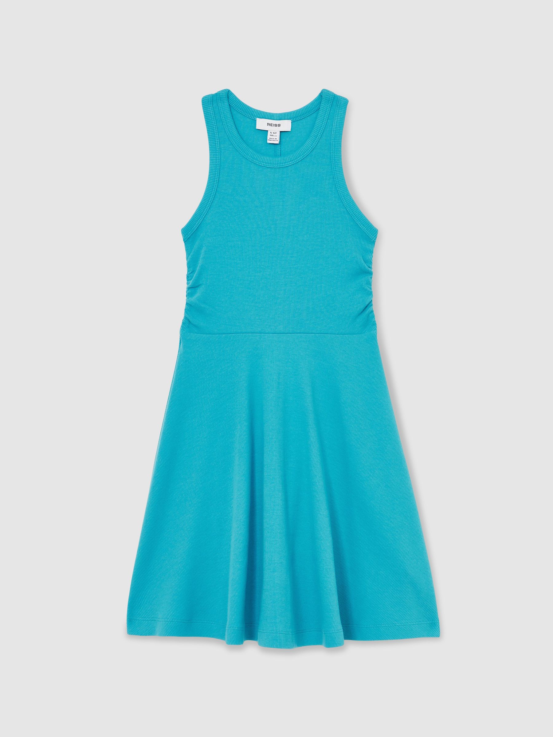 Jersey Ruched Skater Dress in Teal - Image 1 of 4