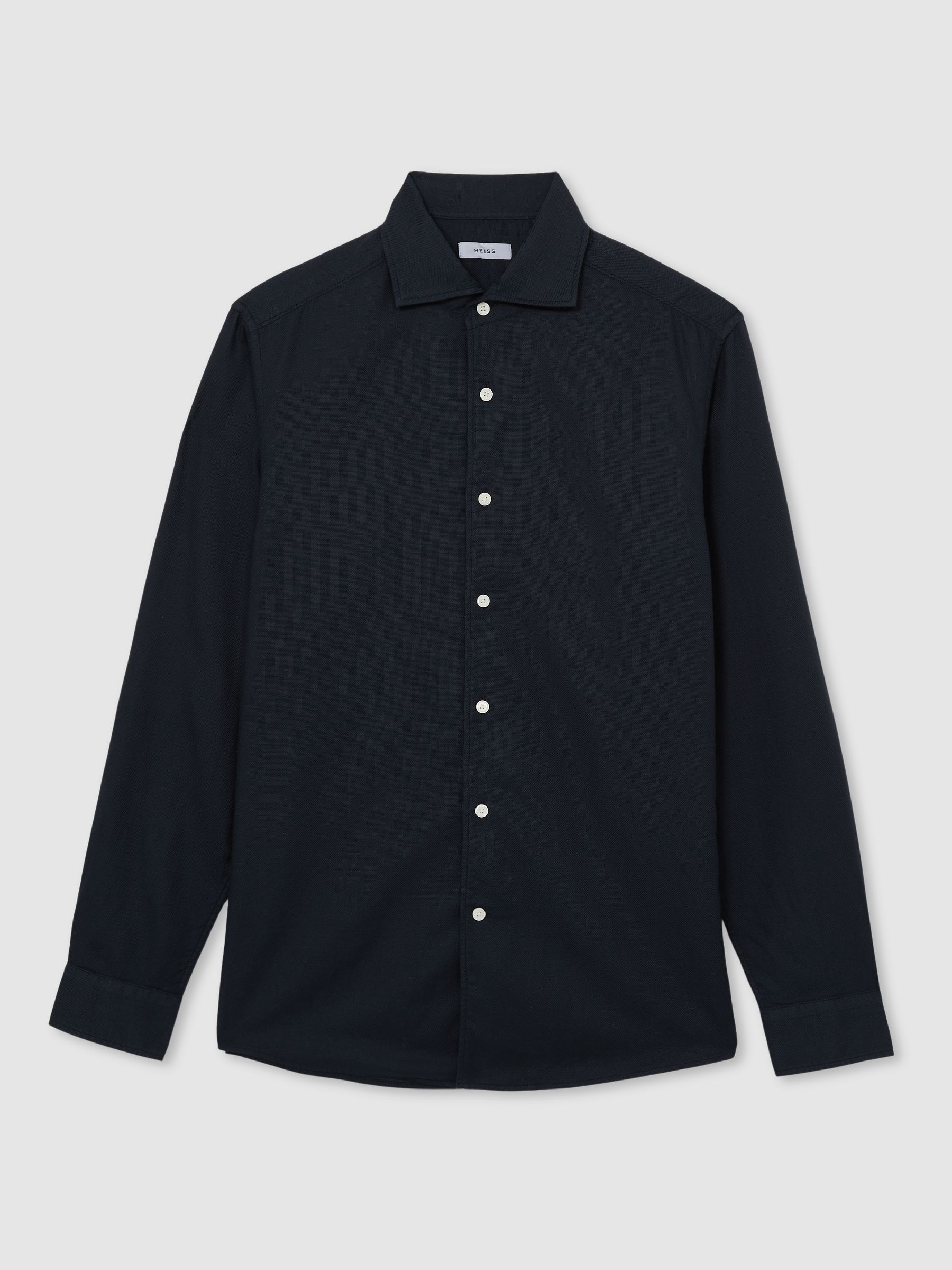 Cotton-Piqué Garment-Dyed Shirt in Navy - Image 2 of 6