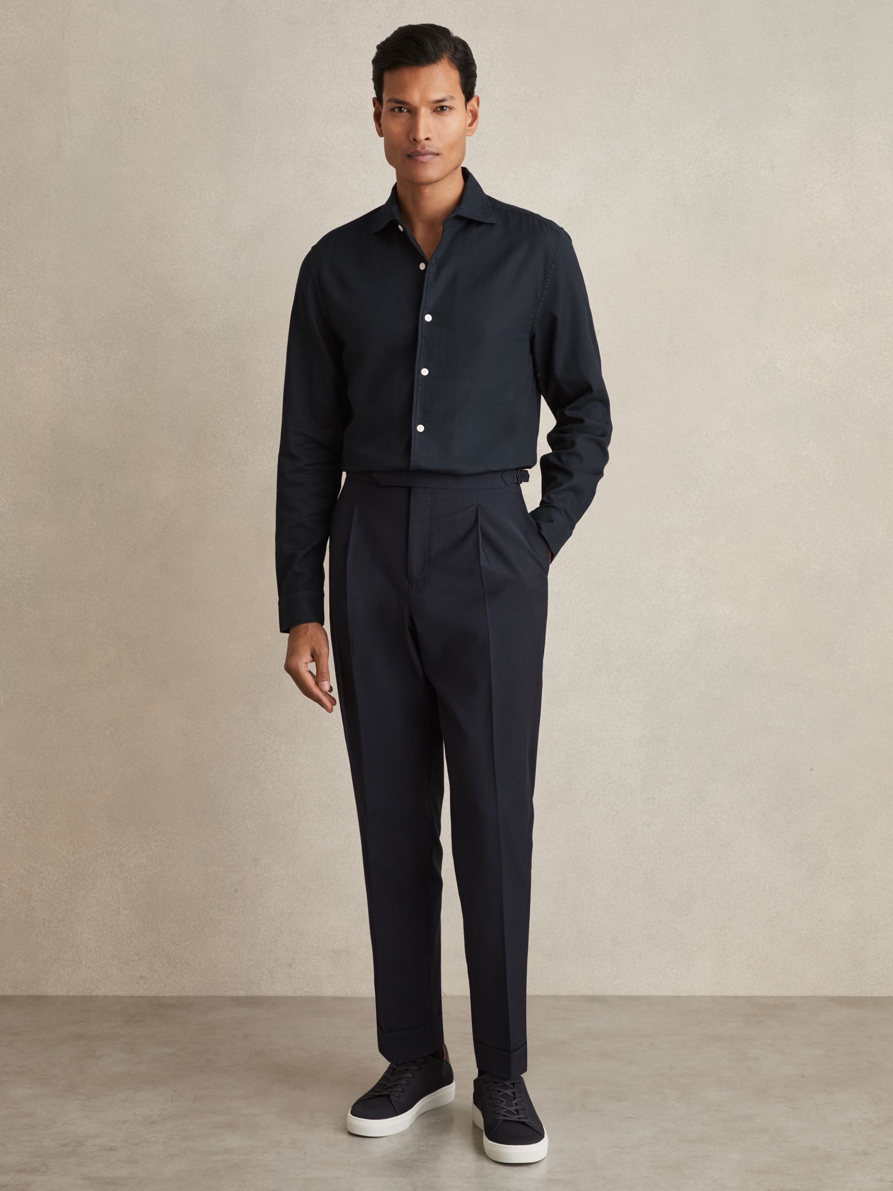 Cotton-Piqué Garment-Dyed Shirt in Navy - Image 3 of 6