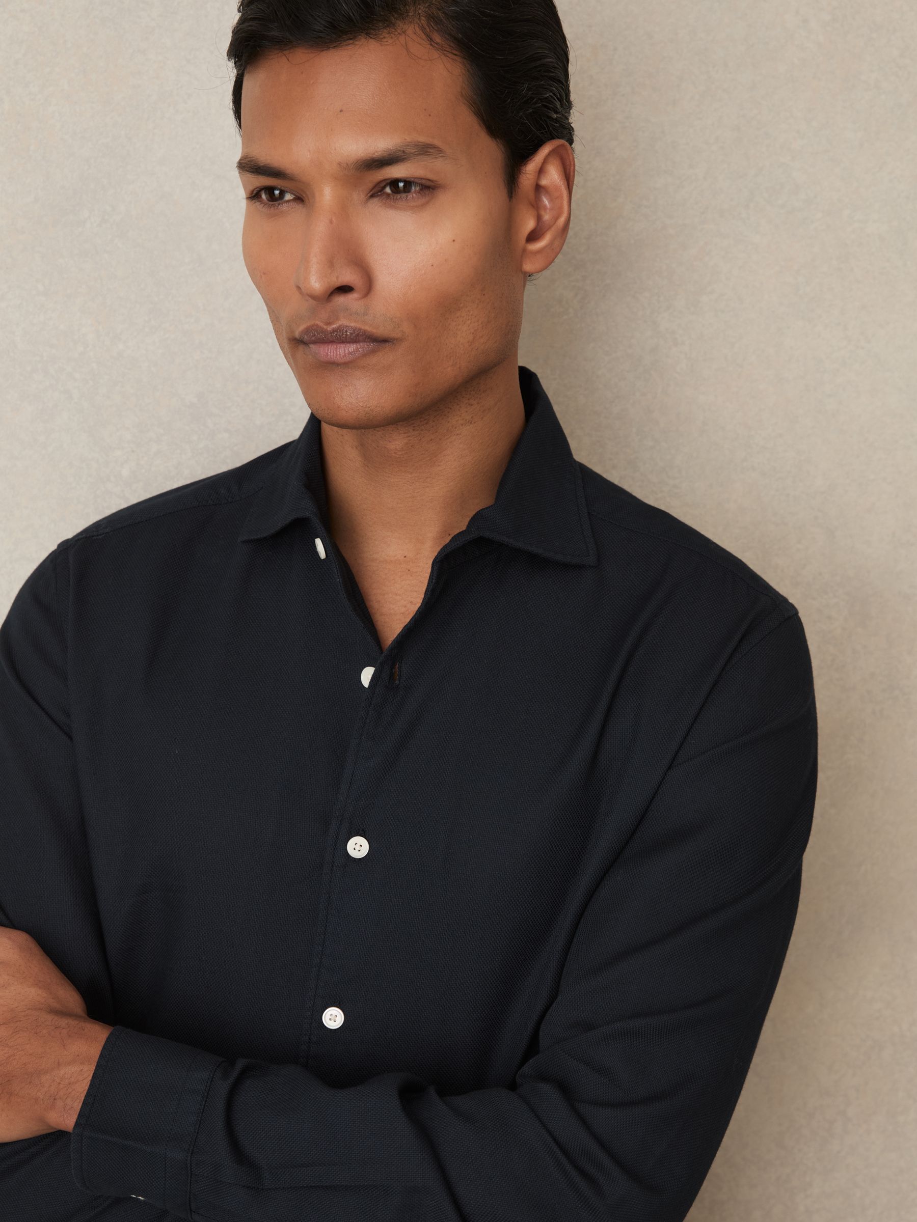 Cotton-Piqué Garment-Dyed Shirt in Navy - Image 4 of 6