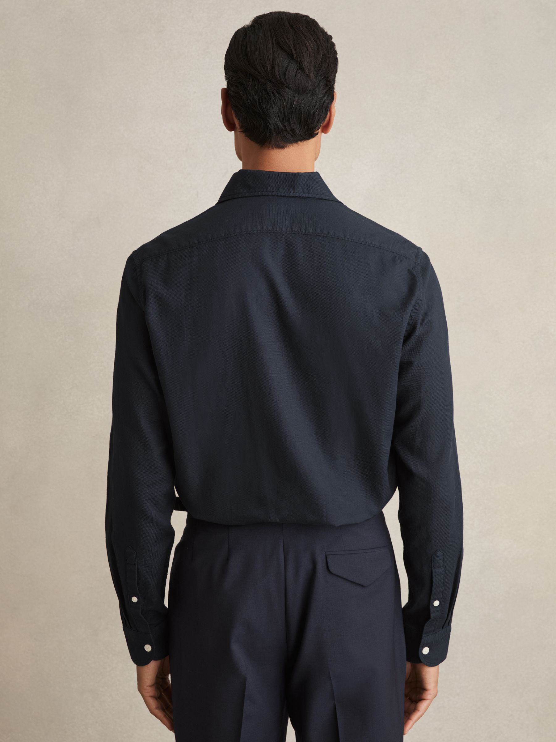 Cotton-Piqué Garment-Dyed Shirt in Navy - Image 5 of 6