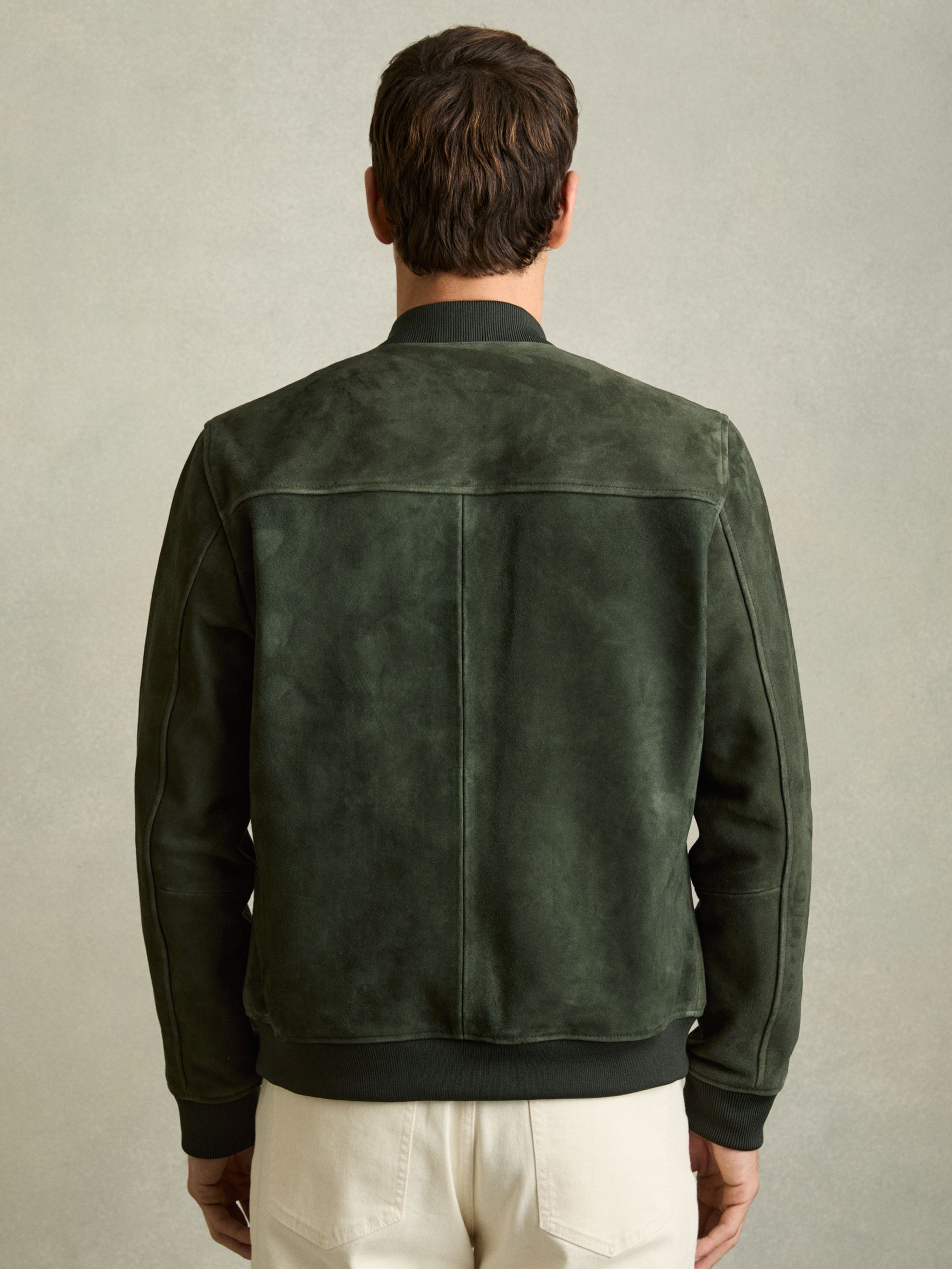 Leather-Sleeve Suede Brick Bomber Jacket in Antique Dark Forest Green - Image 5 of 6
