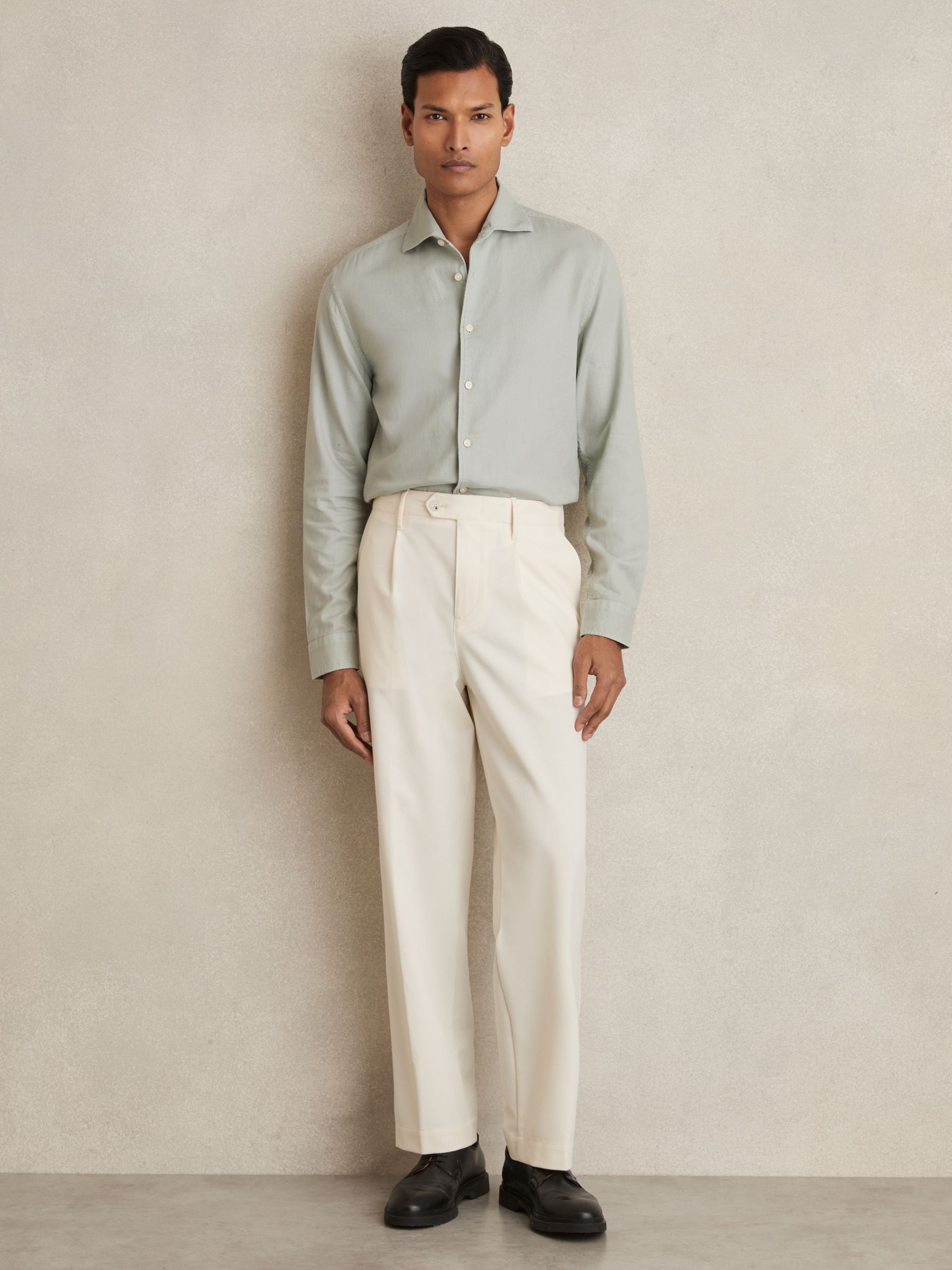 Cotton-Piqué Garment-Dyed Shirt in Sage Green - Image 1 of 7
