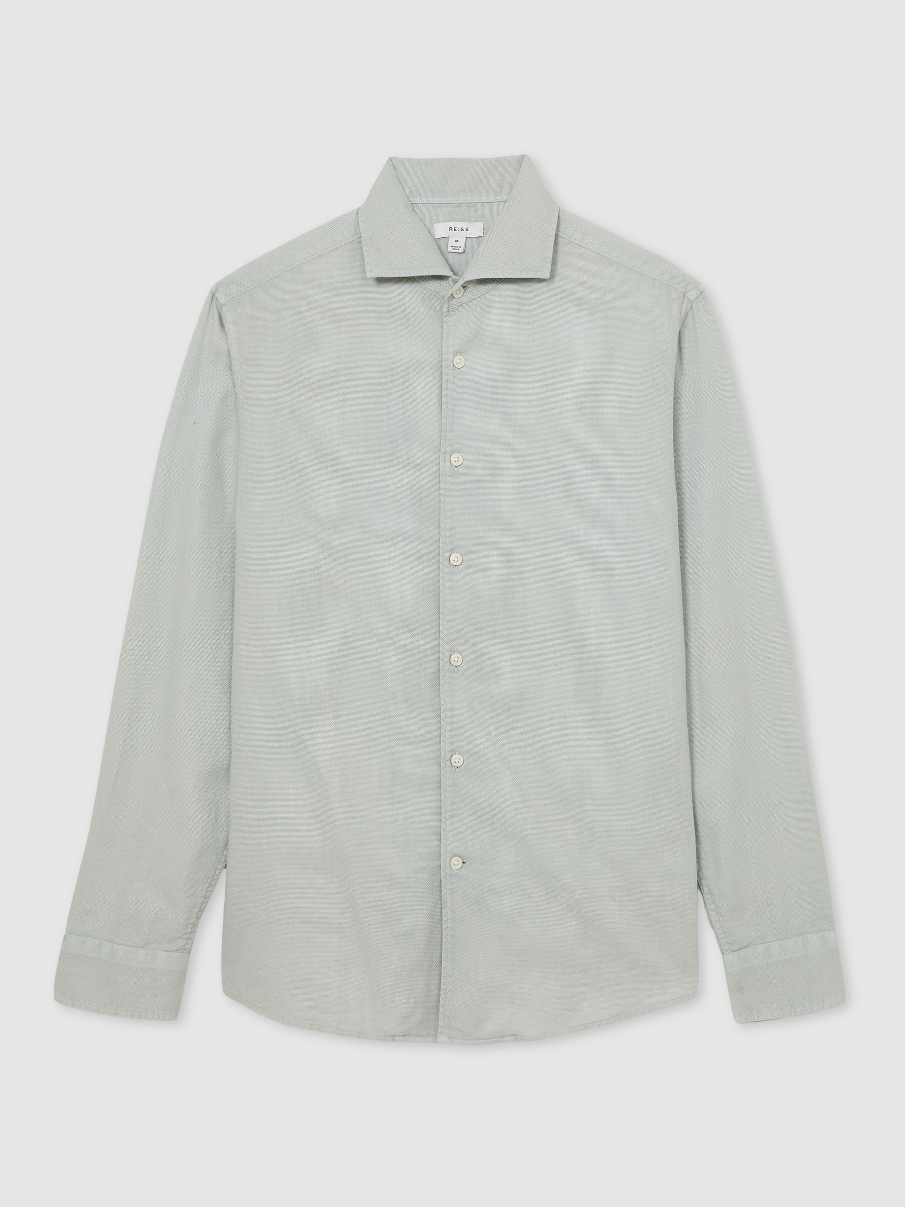 Cotton-Piqué Garment-Dyed Shirt in Sage Green - Image 2 of 7