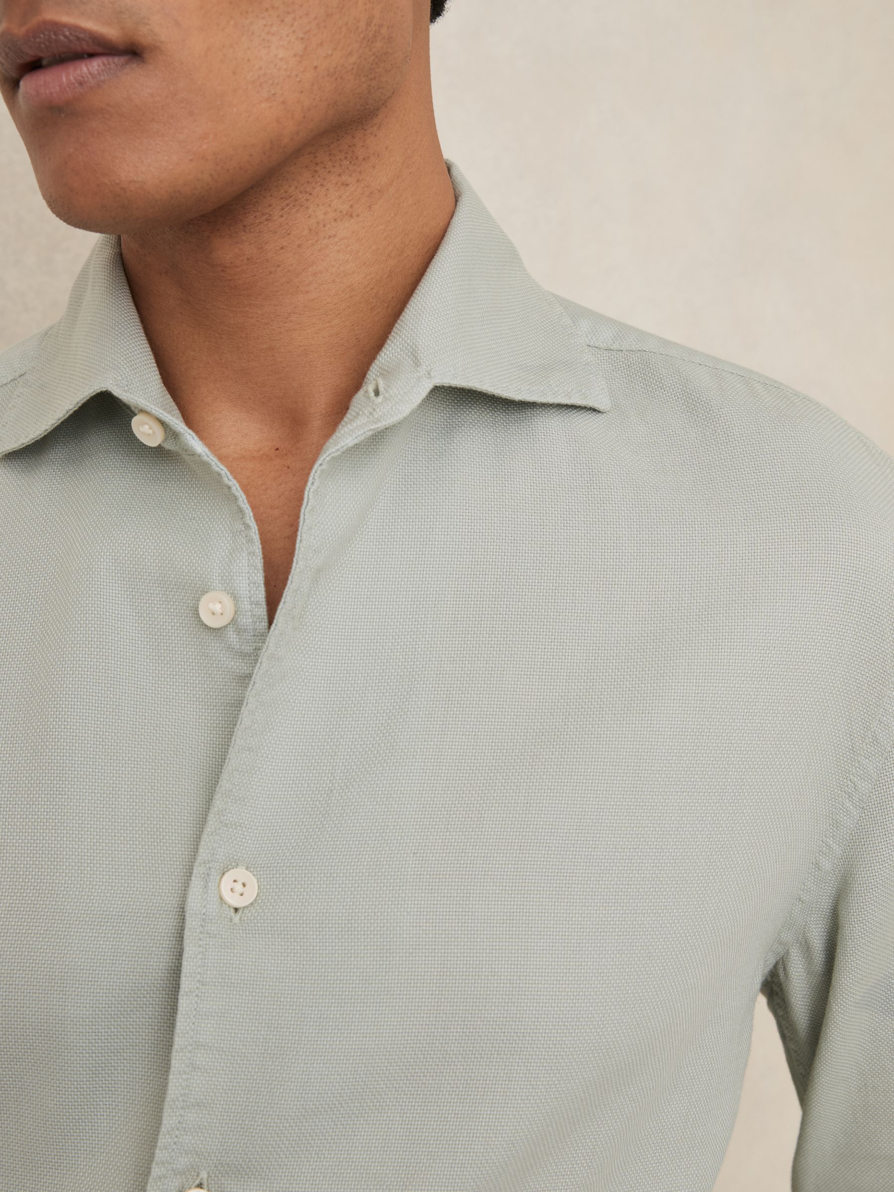 Cotton-Piqué Garment-Dyed Shirt in Sage Green - Image 3 of 7