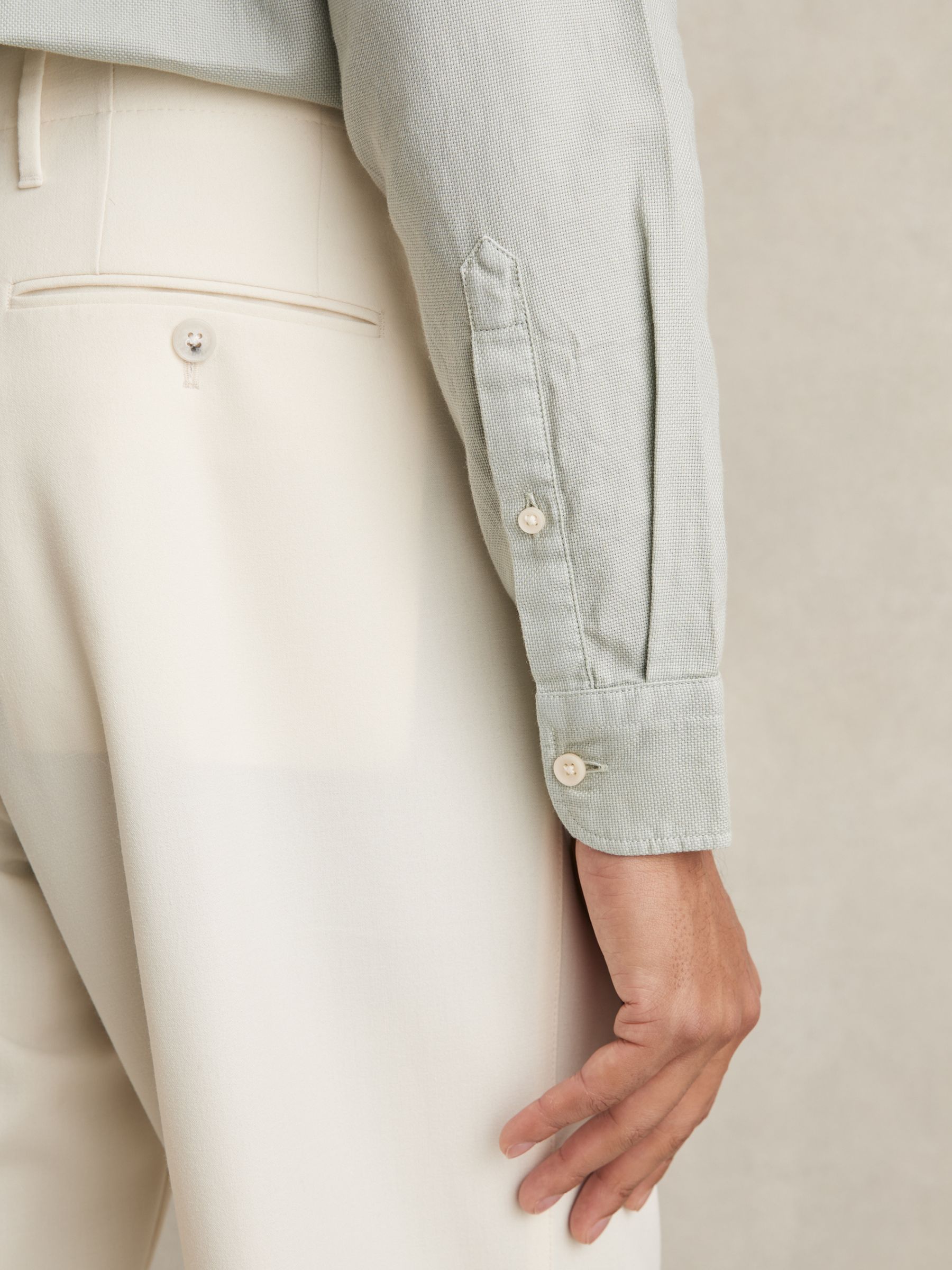 Cotton-Piqué Garment-Dyed Shirt in Sage Green - Image 4 of 7