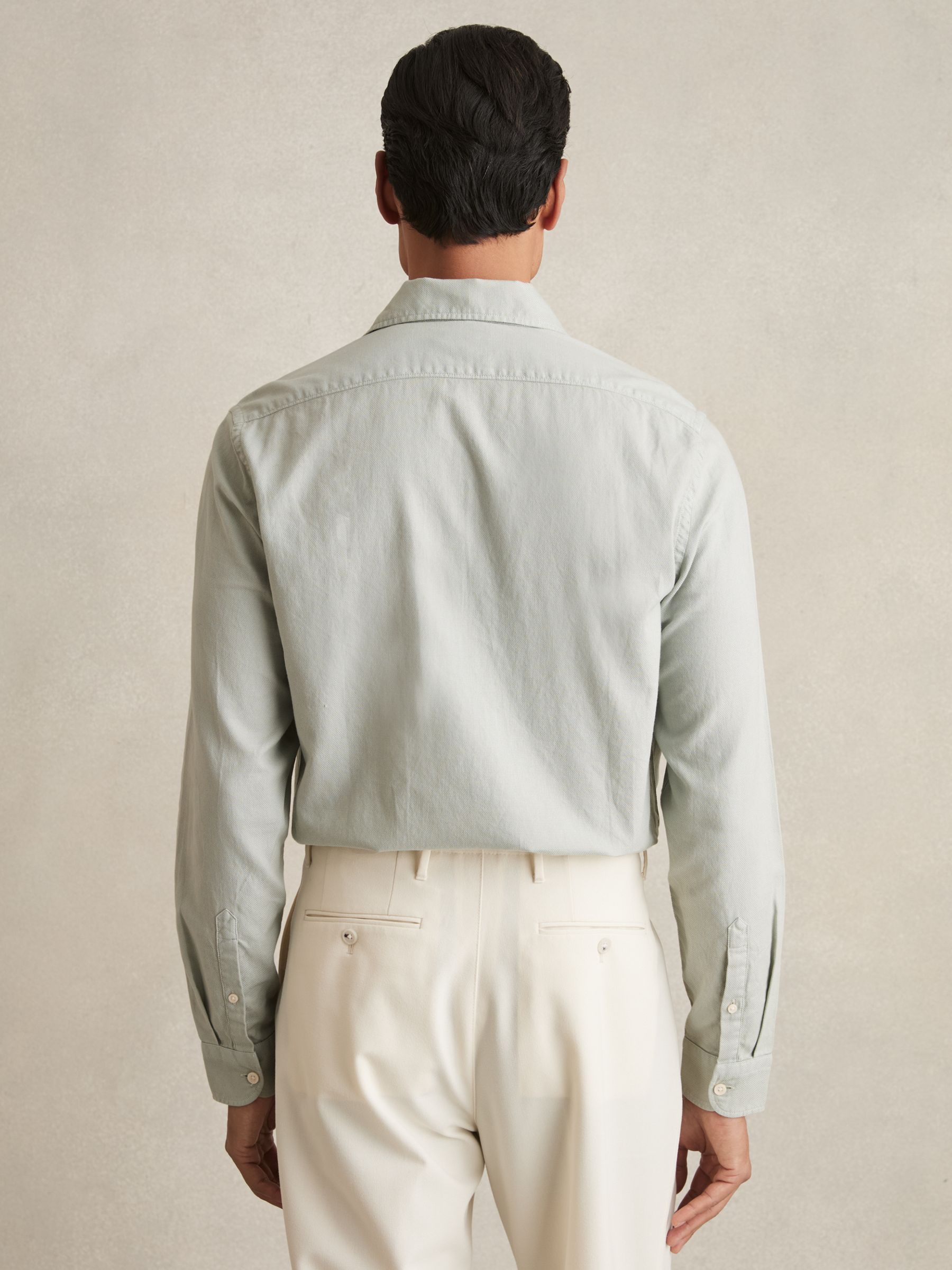 Cotton-Piqué Garment-Dyed Shirt in Sage Green - Image 5 of 7