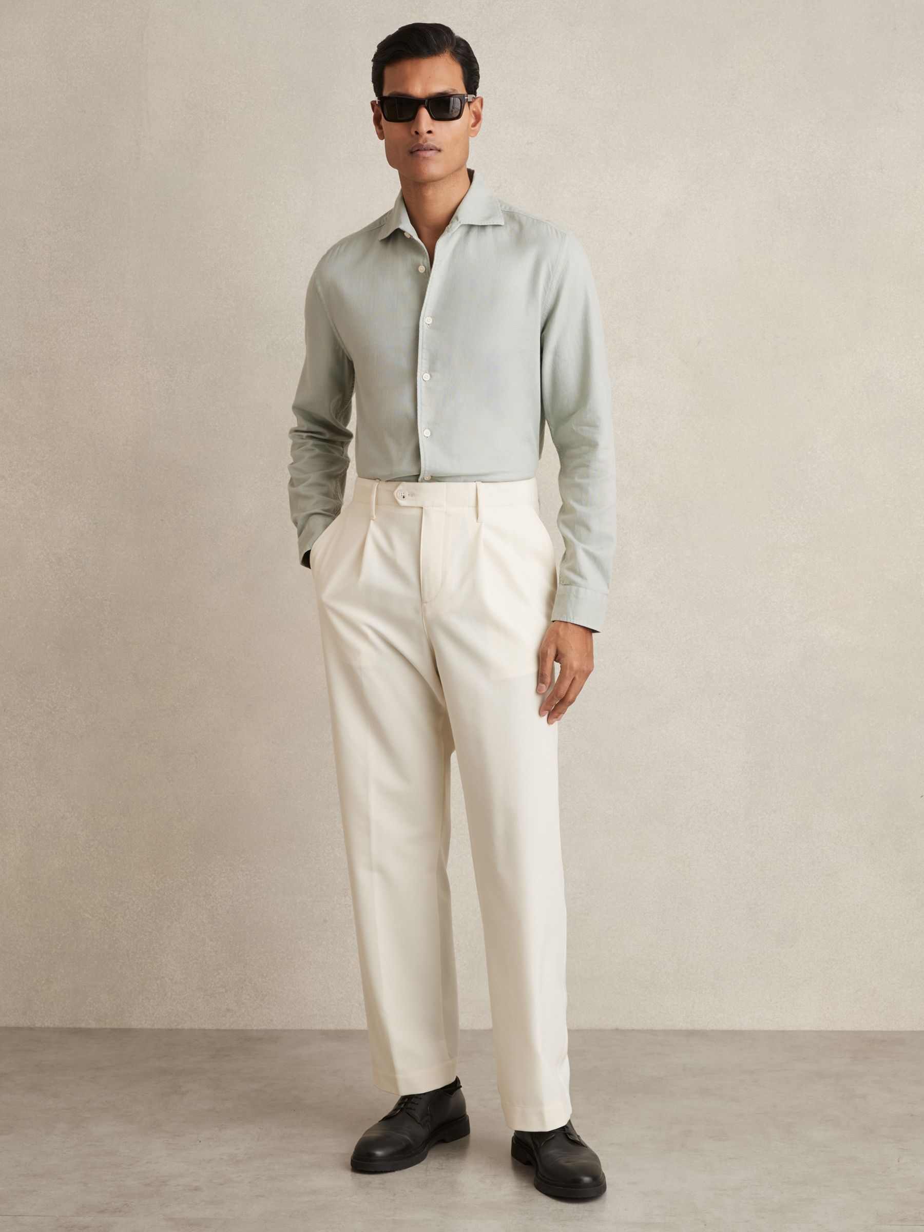 Cotton-Piqué Garment-Dyed Shirt in Sage Green - Image 6 of 7