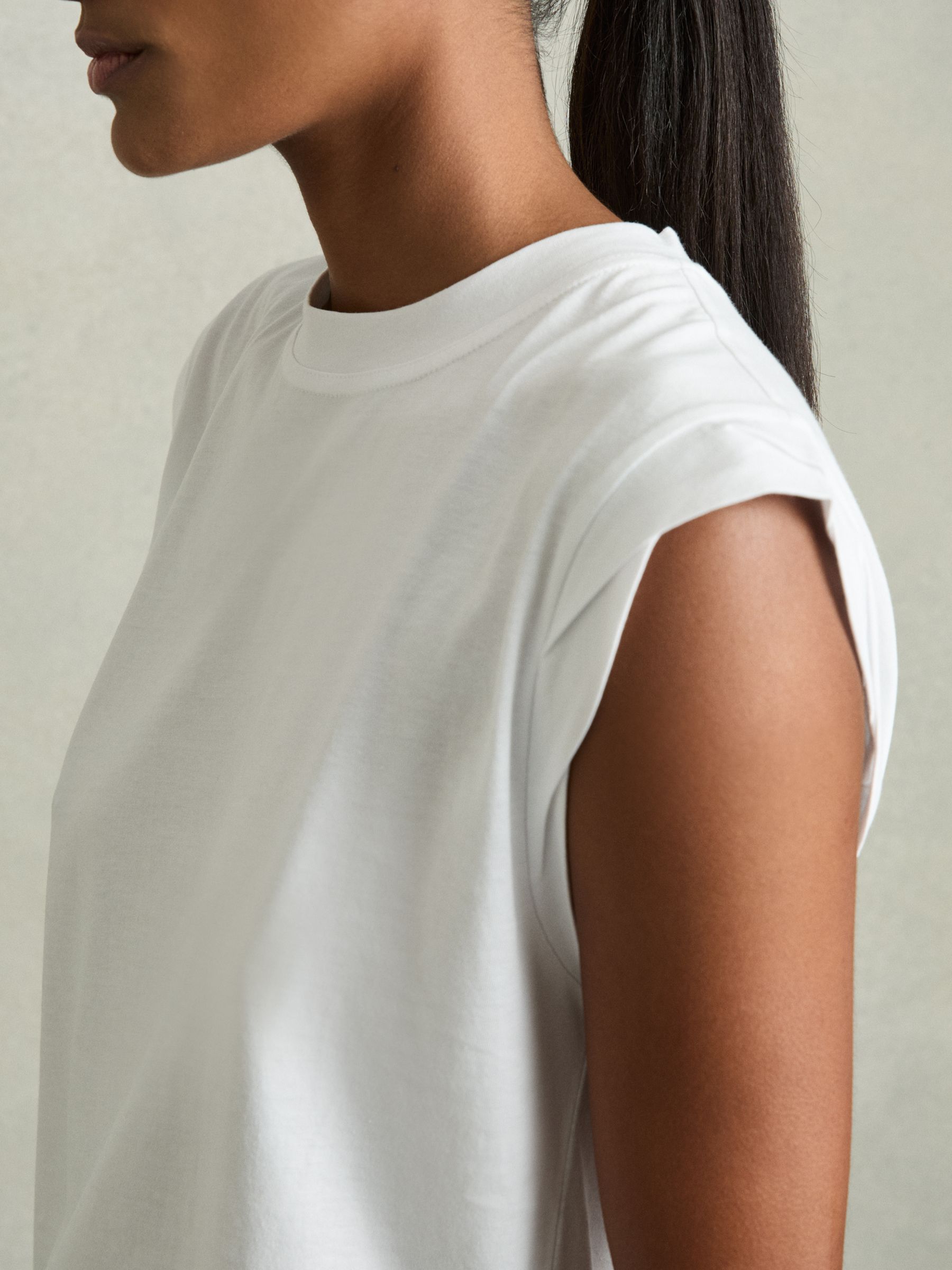 Cotton Cap Sleeve T-Shirt in White - Image 4 of 7