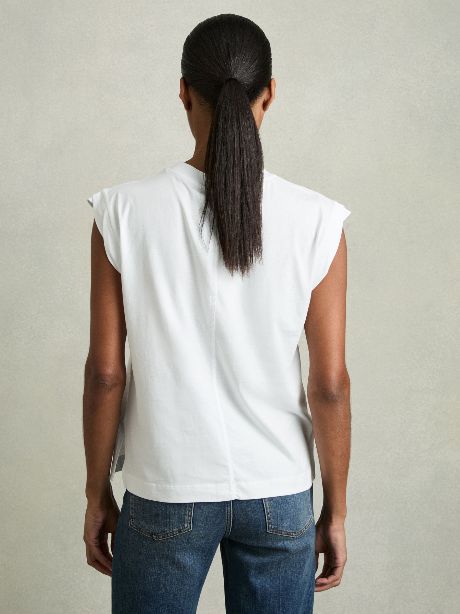 Cotton Cap Sleeve T-Shirt in White - Image 6 of 7