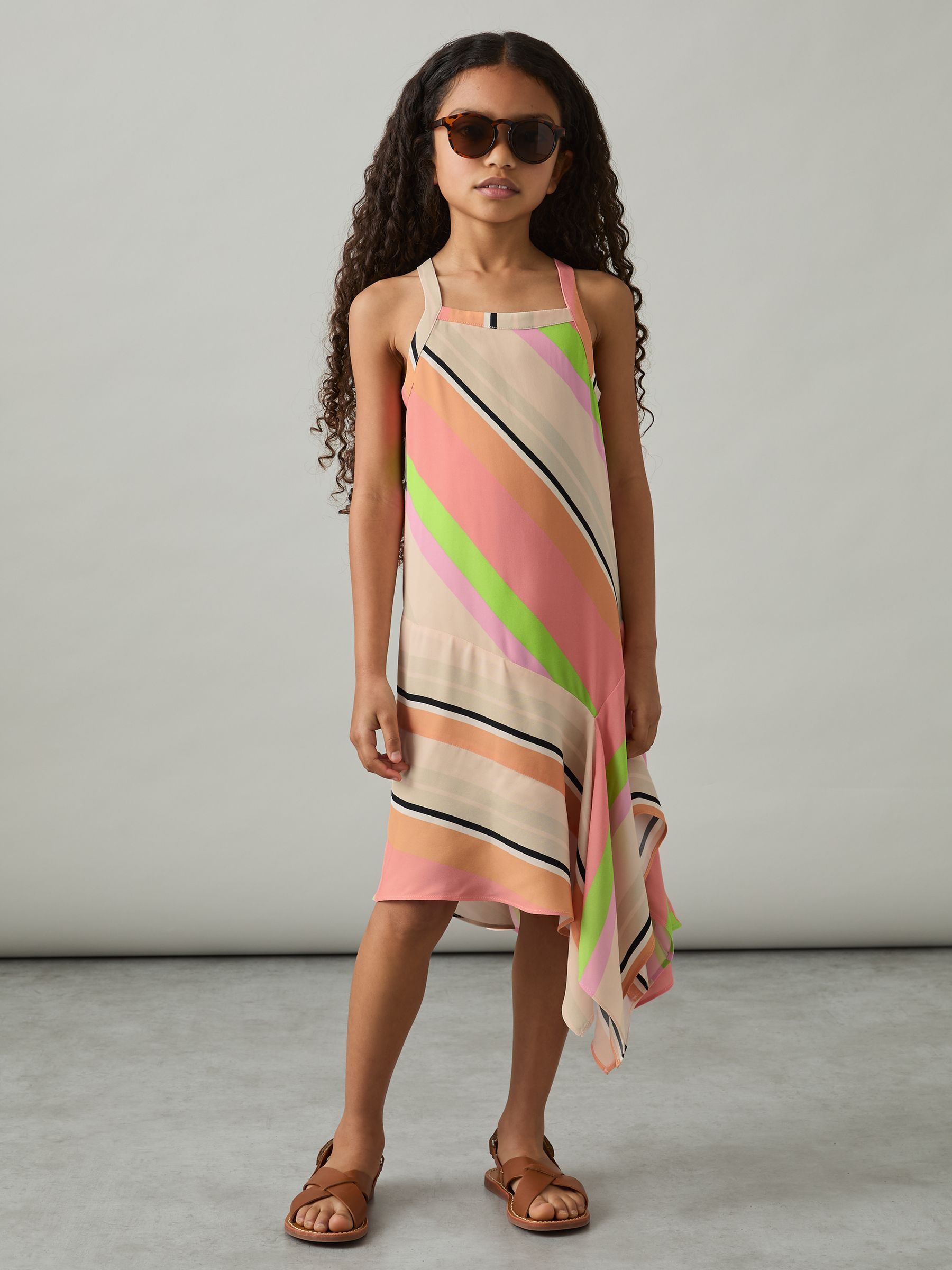 13-14 yrs Stripe-Print Handkerchief Dress in Multi - Image 2 of 4