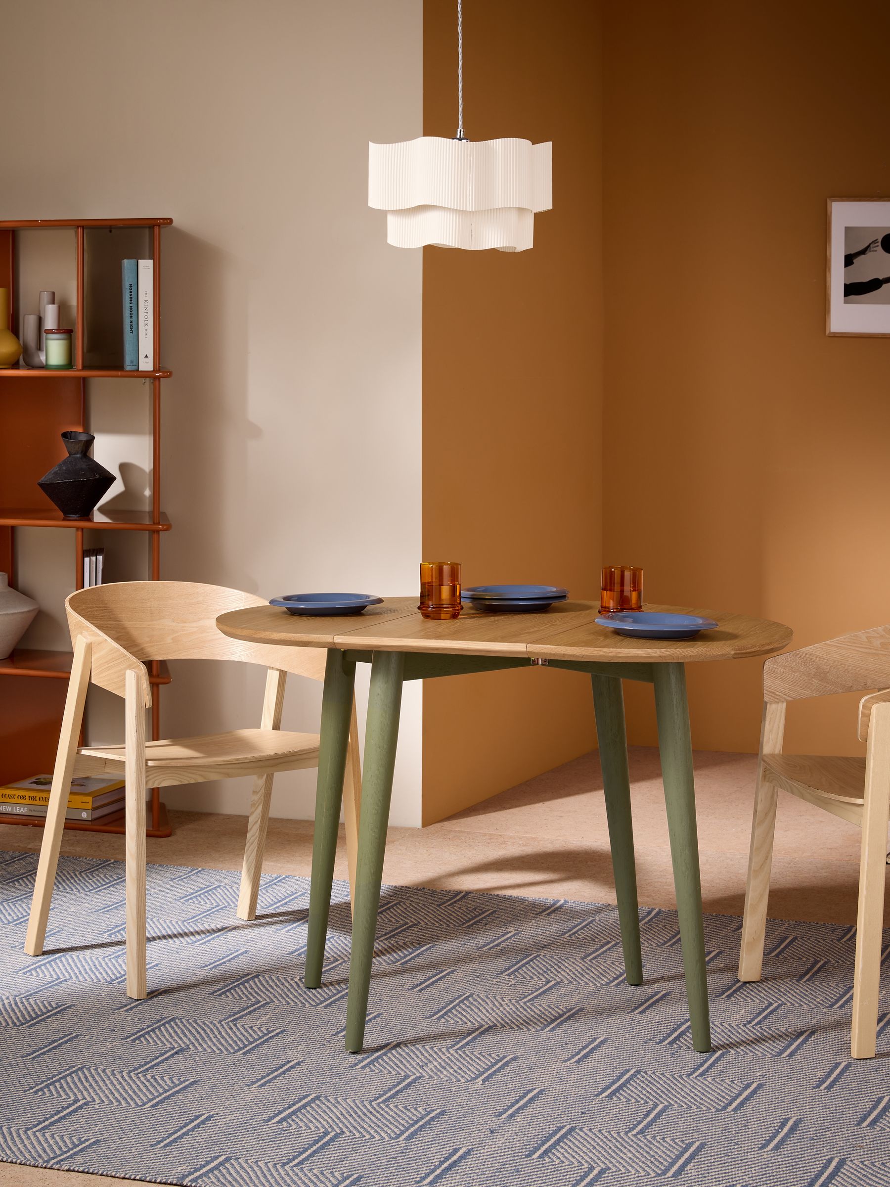 Oak and Green Legs Deauville Square 4 Seater Drop Leaf Dining Table - Image 1 of 8 Oak and Green Legs Deauville Square 4 Seater Drop Leaf Dining Table - Image 1 of 8