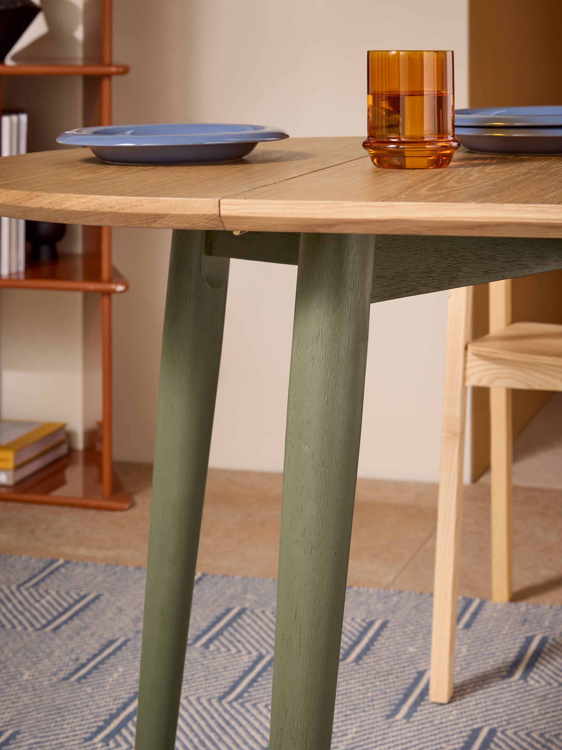 Oak and Green Legs Deauville Square 4 Seater Drop Leaf Dining Table - Image 6 of 8