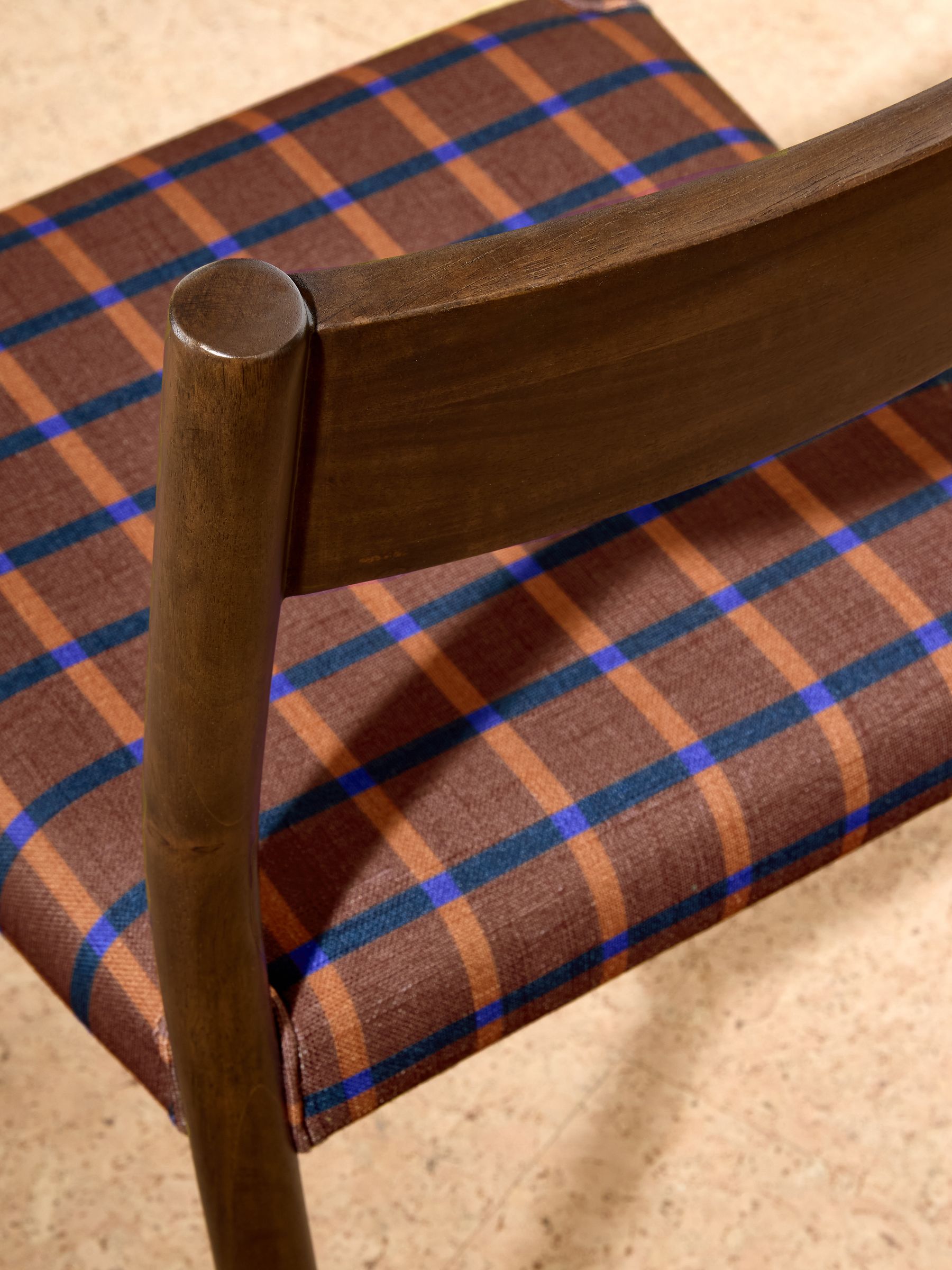 Set of 2 Dark Wood and Rust Brown Cale Check Rhye Dining Chairs - Image 2 of 3 Set of 2 Dark Wood and Rust Brown Cale Check Rhye Dining Chairs - Image 2 of 3