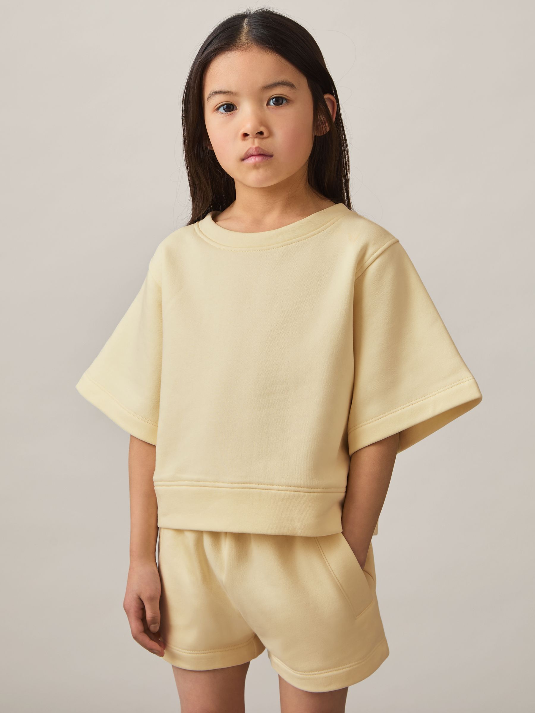 9-13 yrs Cotton-Blend Sweatshirt And Shorts Set in Lemon - Image 1 of 4 9-13 yrs Cotton-Blend Sweatshirt And Shorts Set in Lemon - Image 1 of 4