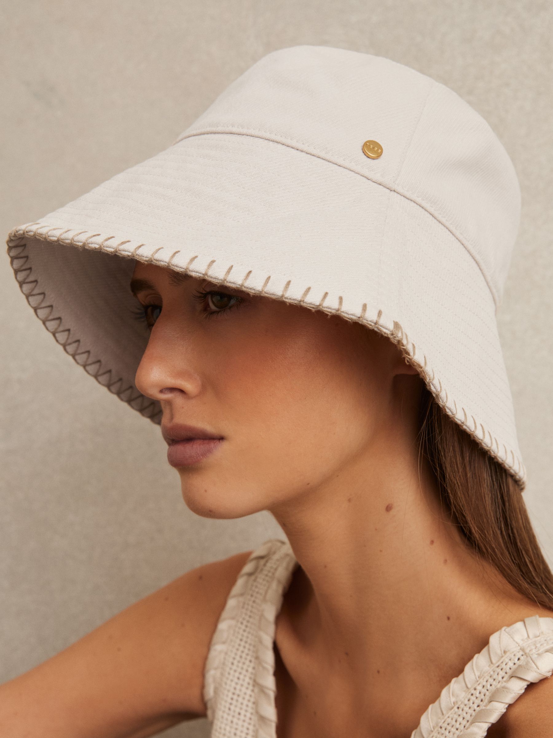 Cotton Blanket-Stitch Bucket Hat in Off White - Image 2 of 4