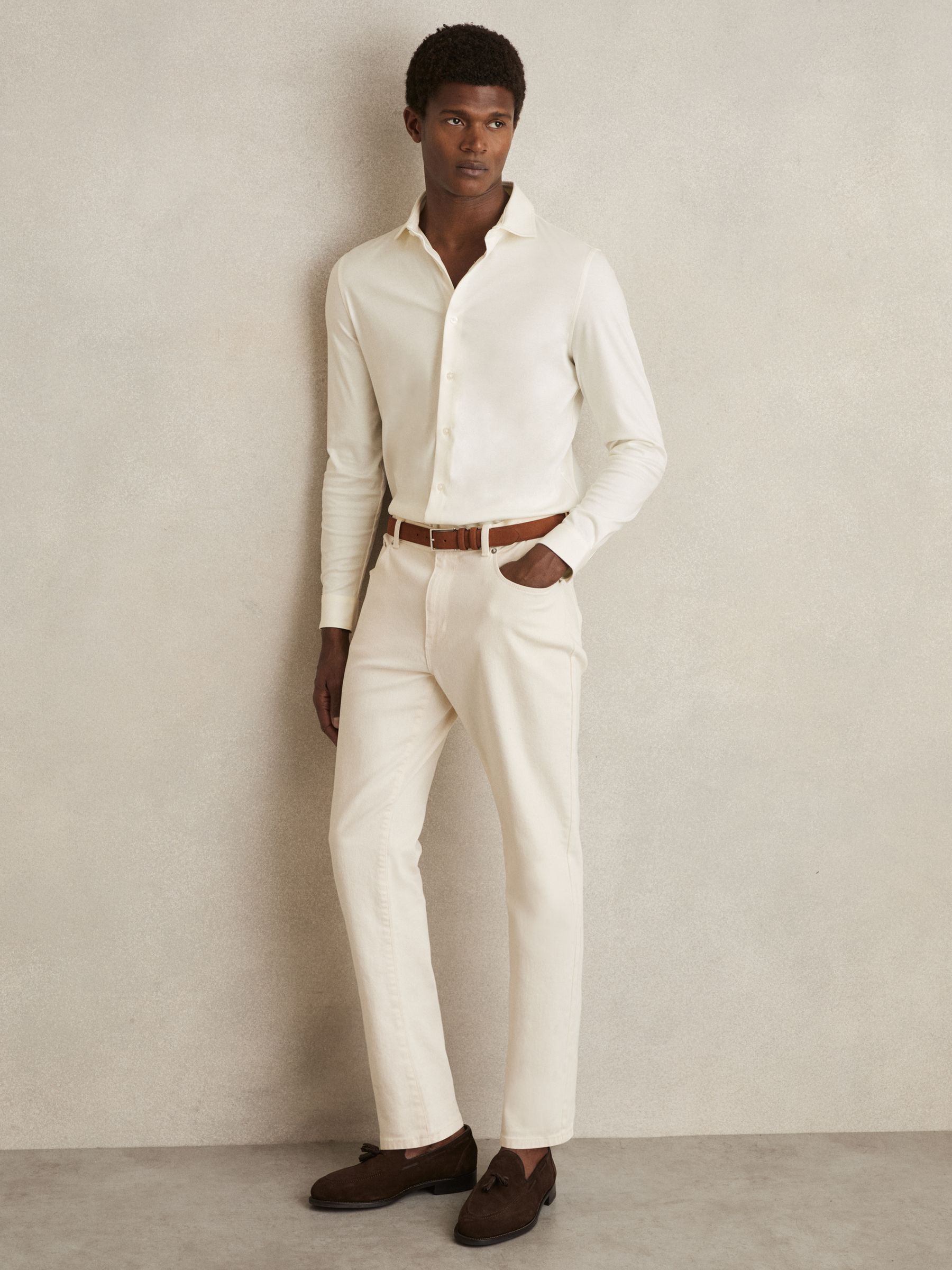 Air-Water Cotton Slim-Fit Shirt in Ecru - image 3