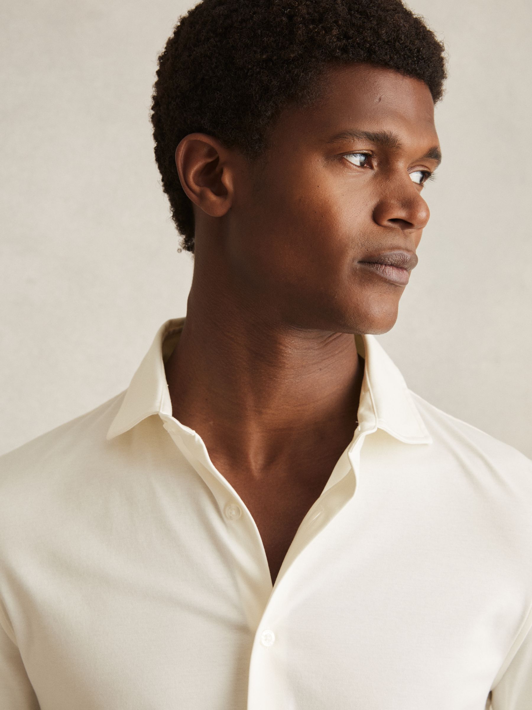 Cotton-Jersey Button-Through Shirt in Ecru - Image 4 of 6