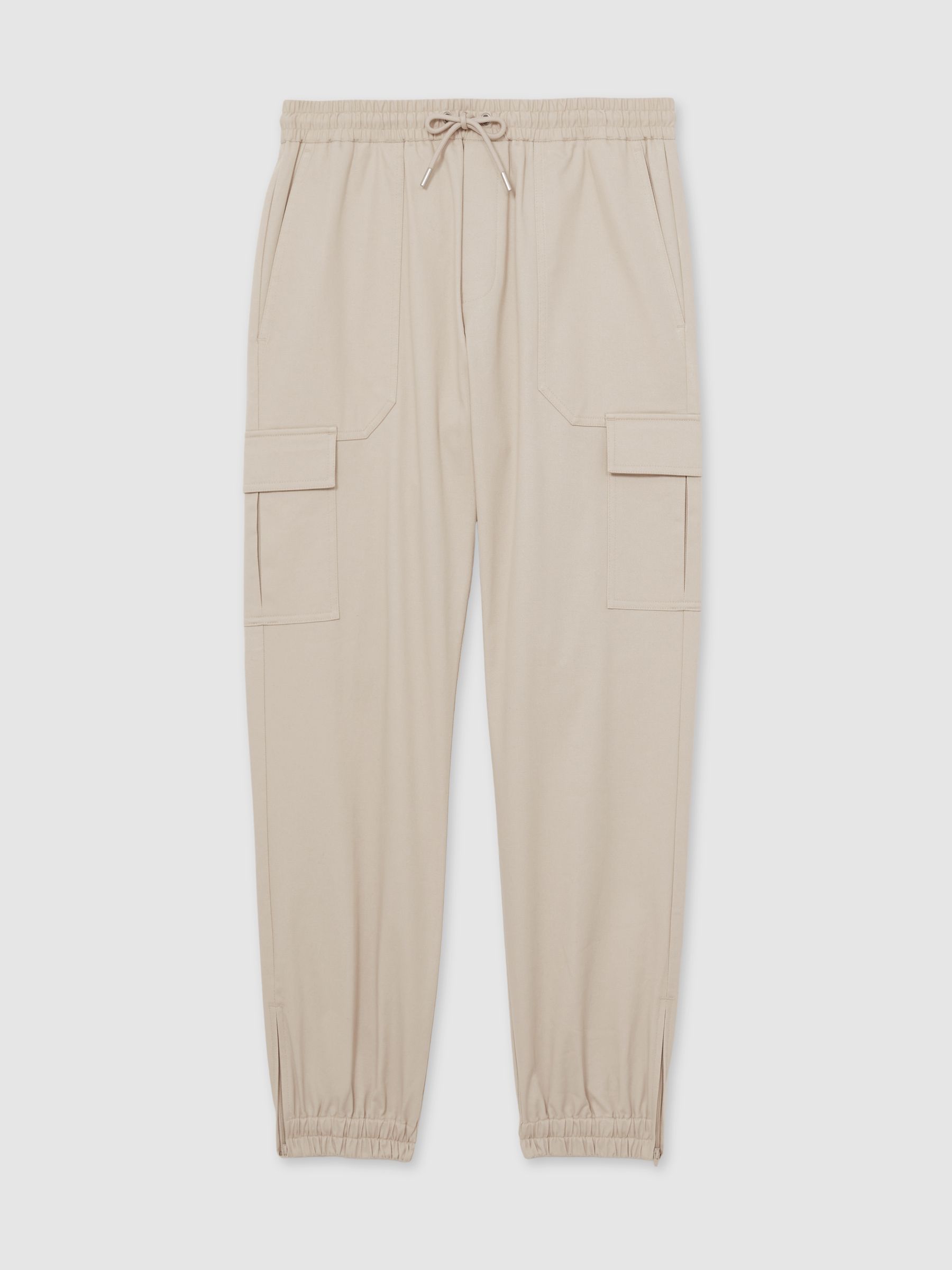 Cotton Drawstring Cargo Trousers in Stone - Image 2 of 6
