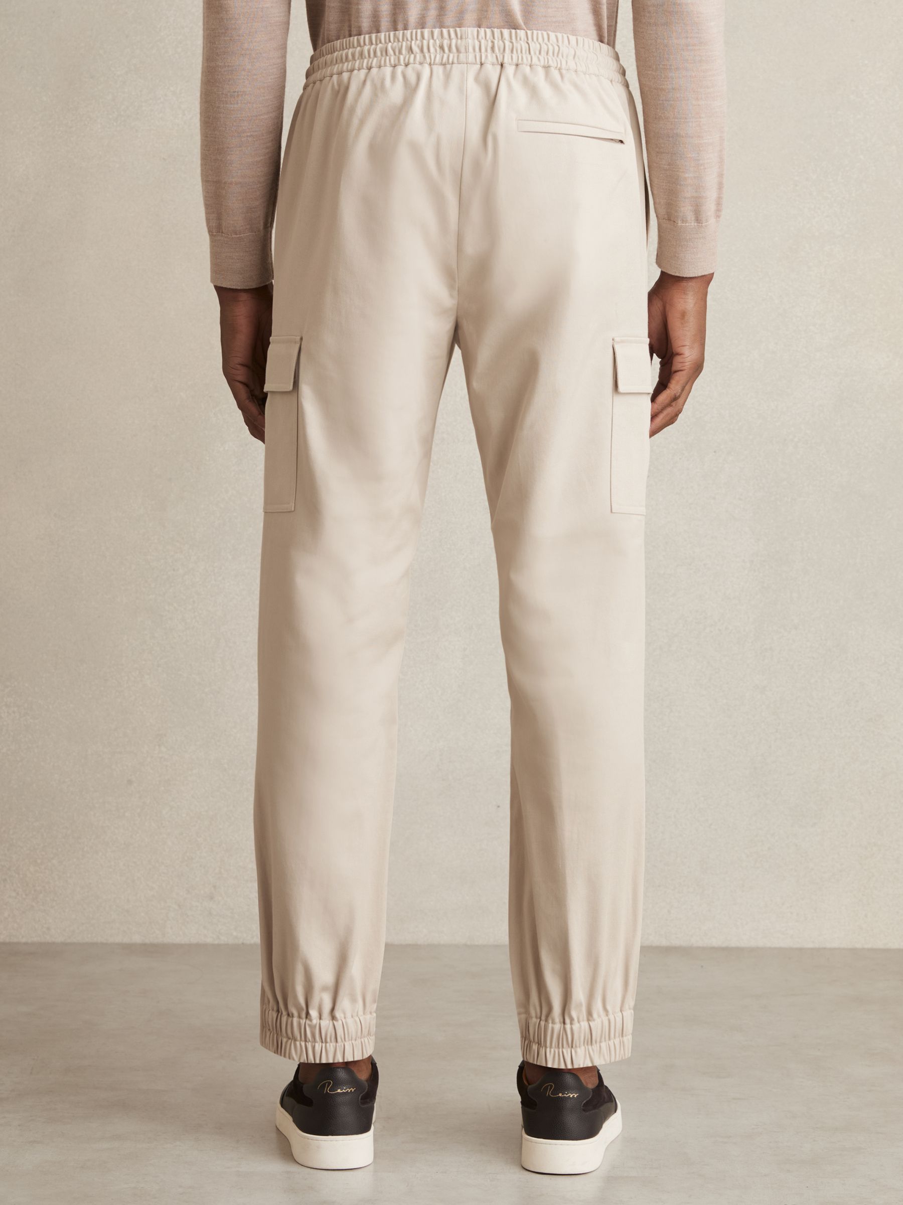Cotton Drawstring Cargo Trousers in Stone - Image 5 of 6