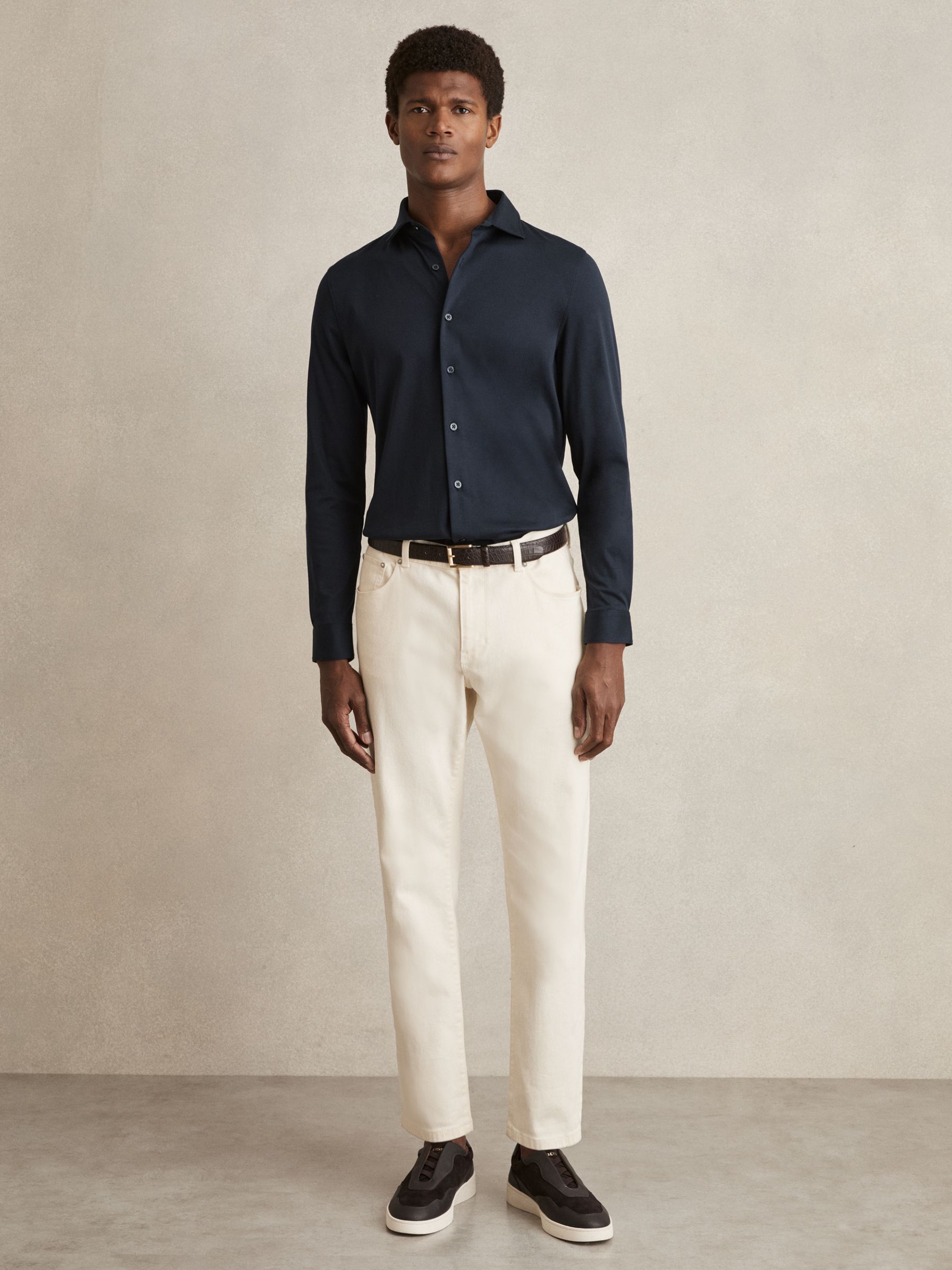 Air-Water Cotton Slim-Fit Shirt in Navy - image 3