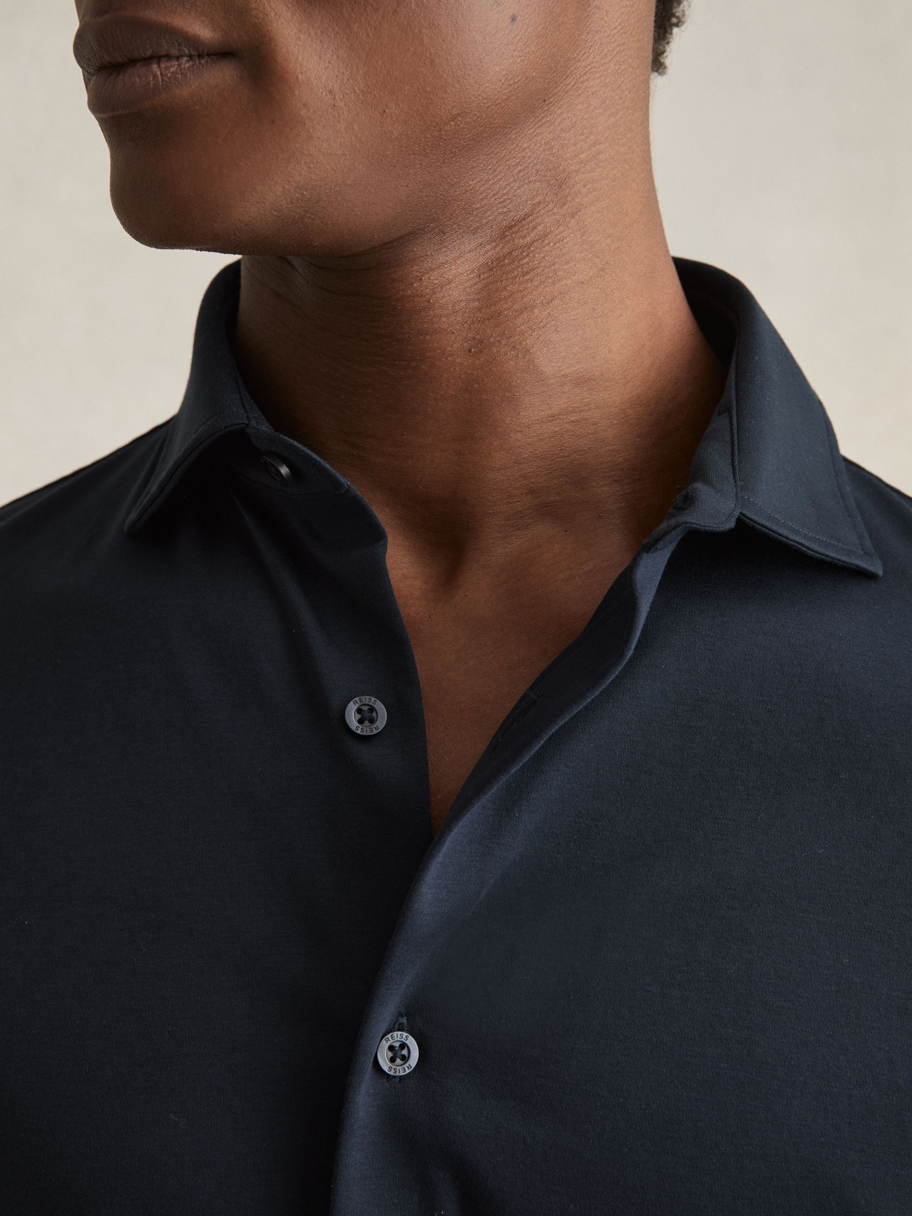 Cotton-Jersey Button-Through Shirt in Navy - Image 4 of 6
