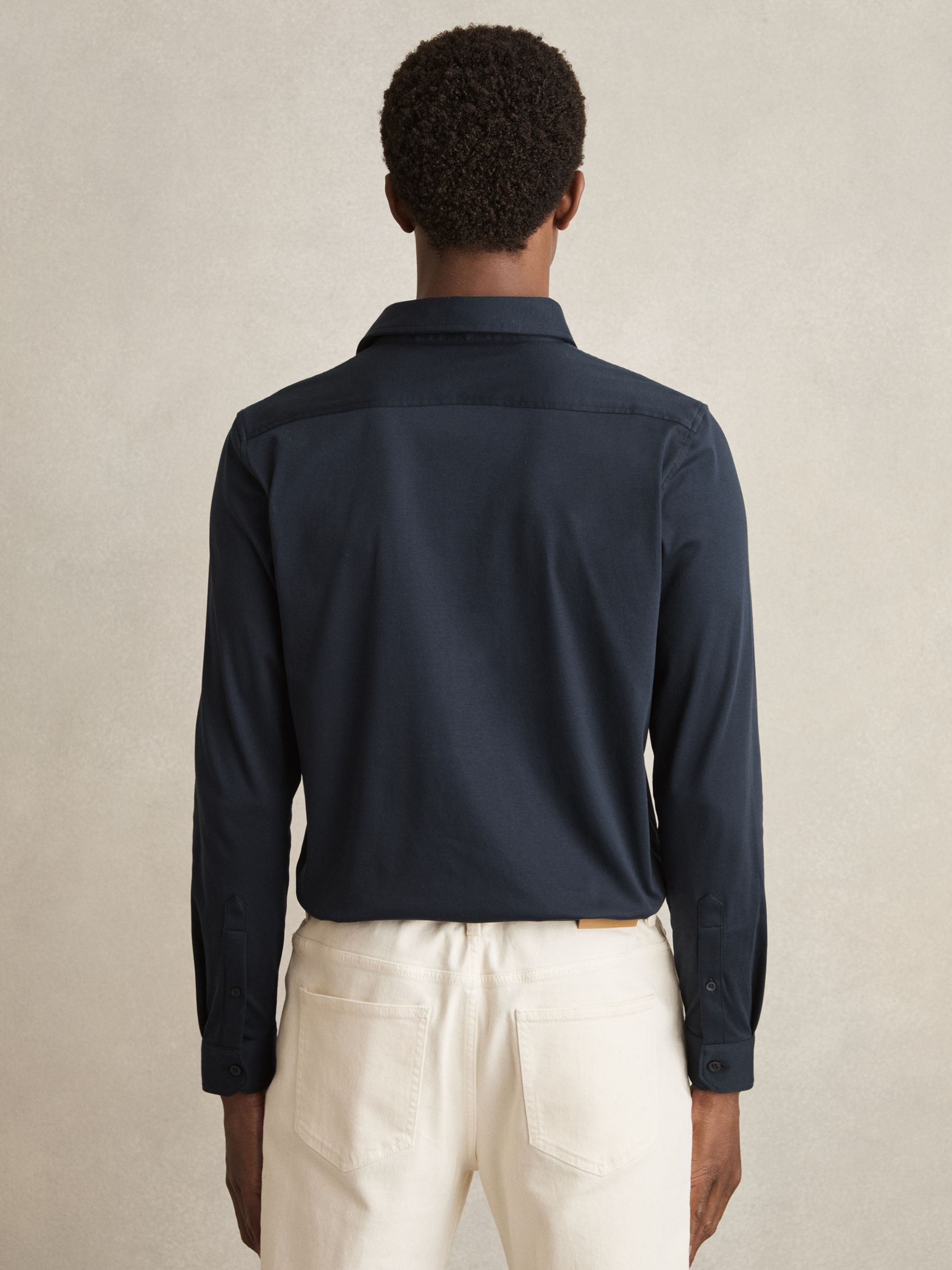 Cotton-Jersey Button-Through Shirt in Navy - Image 5 of 6