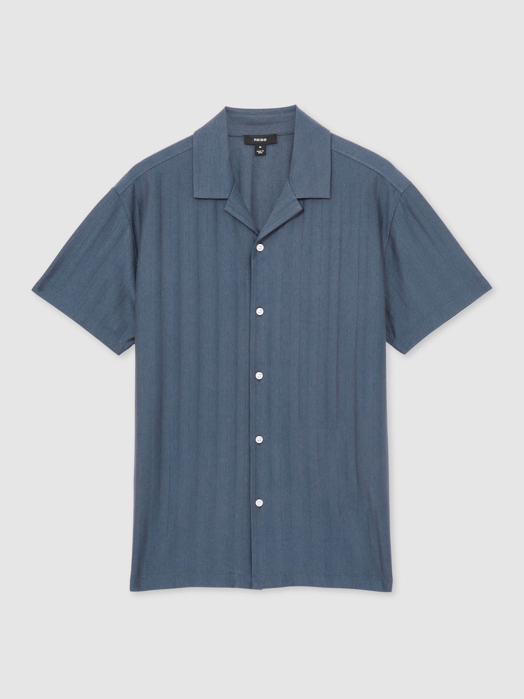 Cotton Textured Cuban-Collar Shirt in Airforce Blue - Image 2 of 7