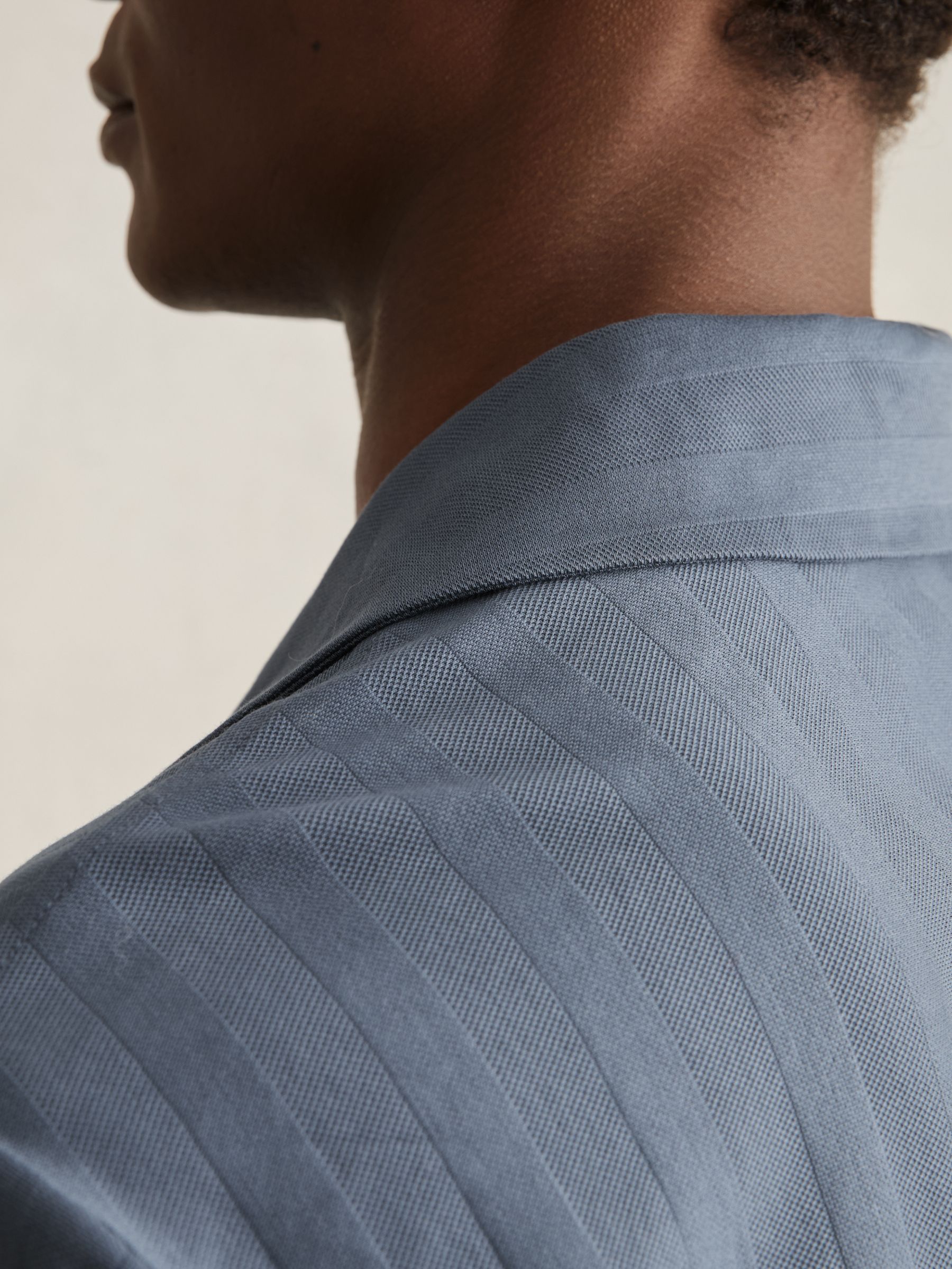 Cotton Textured Cuban-Collar Shirt in Airforce Blue - Image 6 of 7