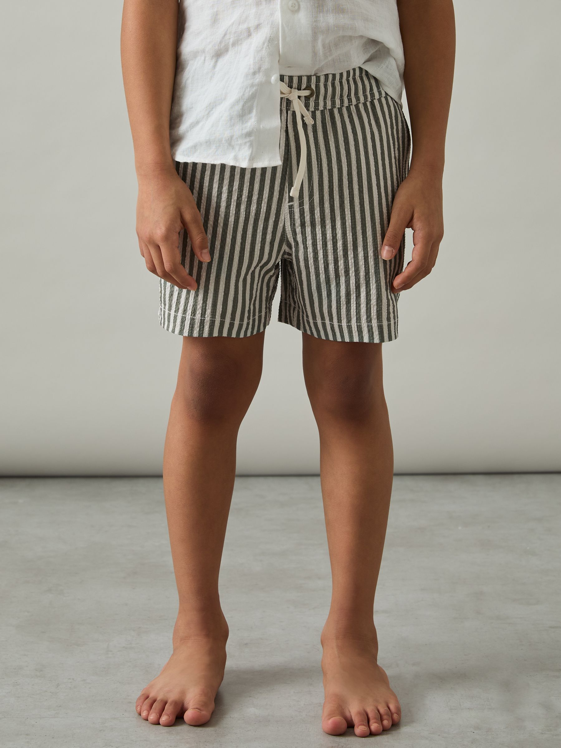 13-14 yrs Seersucker Striped Swim Shorts in Sage/White - Image 3 of 4
