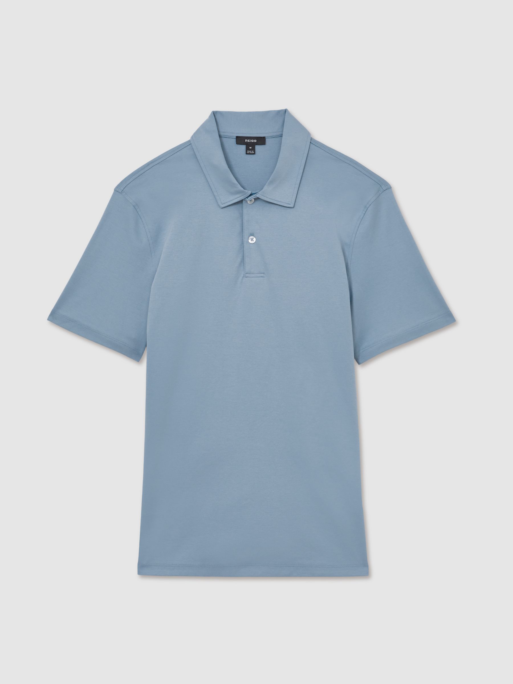 Cotton Short-Sleeve Polo Shirt in Soft Blue - Image 2 of 6