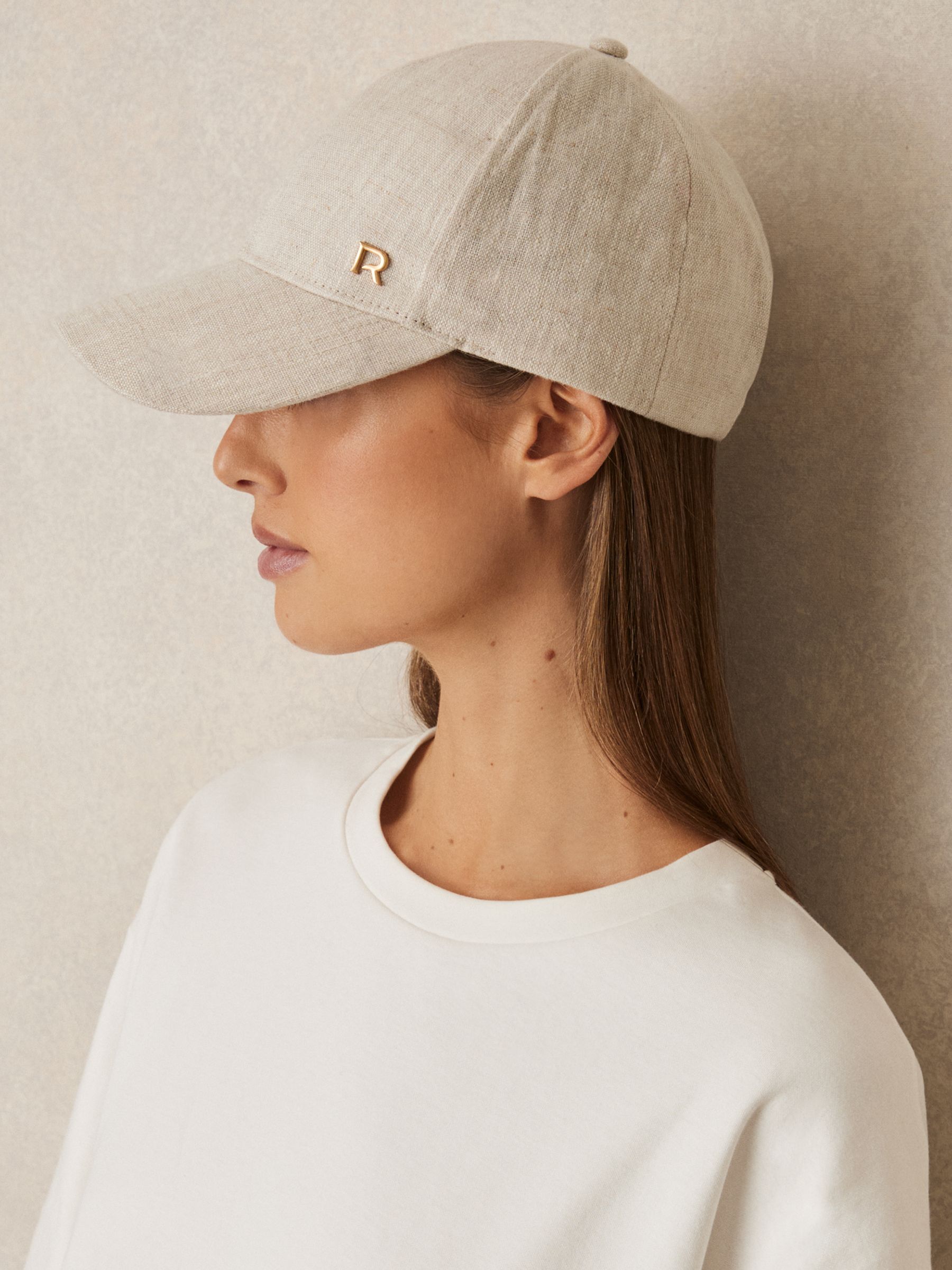 Linen Logo Baseball Cap in Neutral - Image 2 of 4