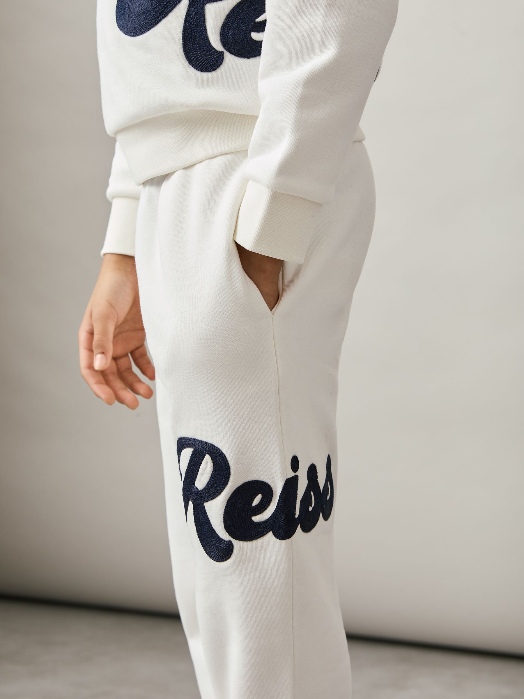 13-14 yrs Cotton-Blend Logo Script Joggers in White - Image 4 of 5