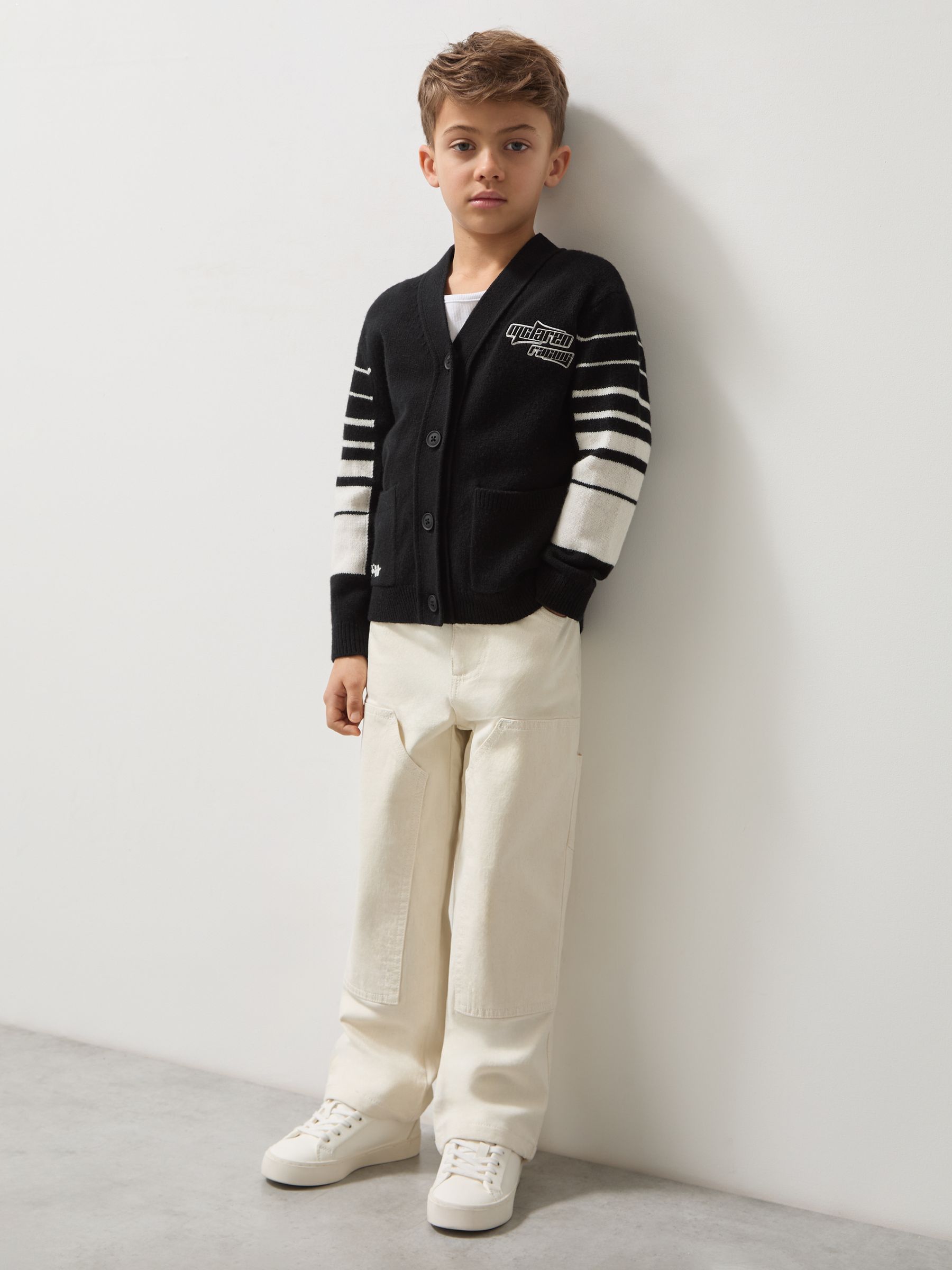 9-13 yrs Unisex Fit McLaren F1 Team Varsity Wool-Cashmere Cardigan in Black - Image 4 of 8