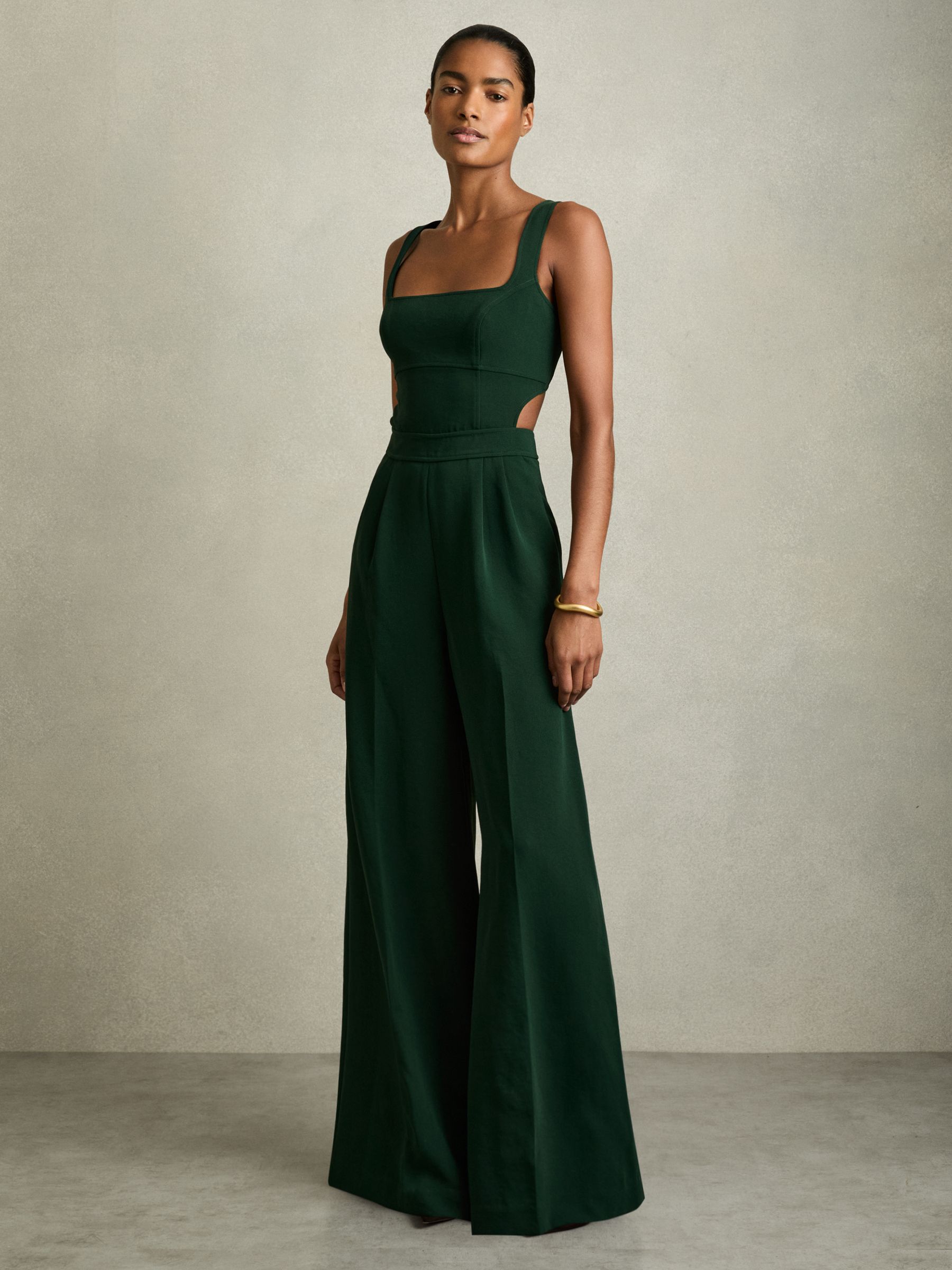 Wide-Leg Cut-Out Jumpsuit in Green - Image 1 of 7